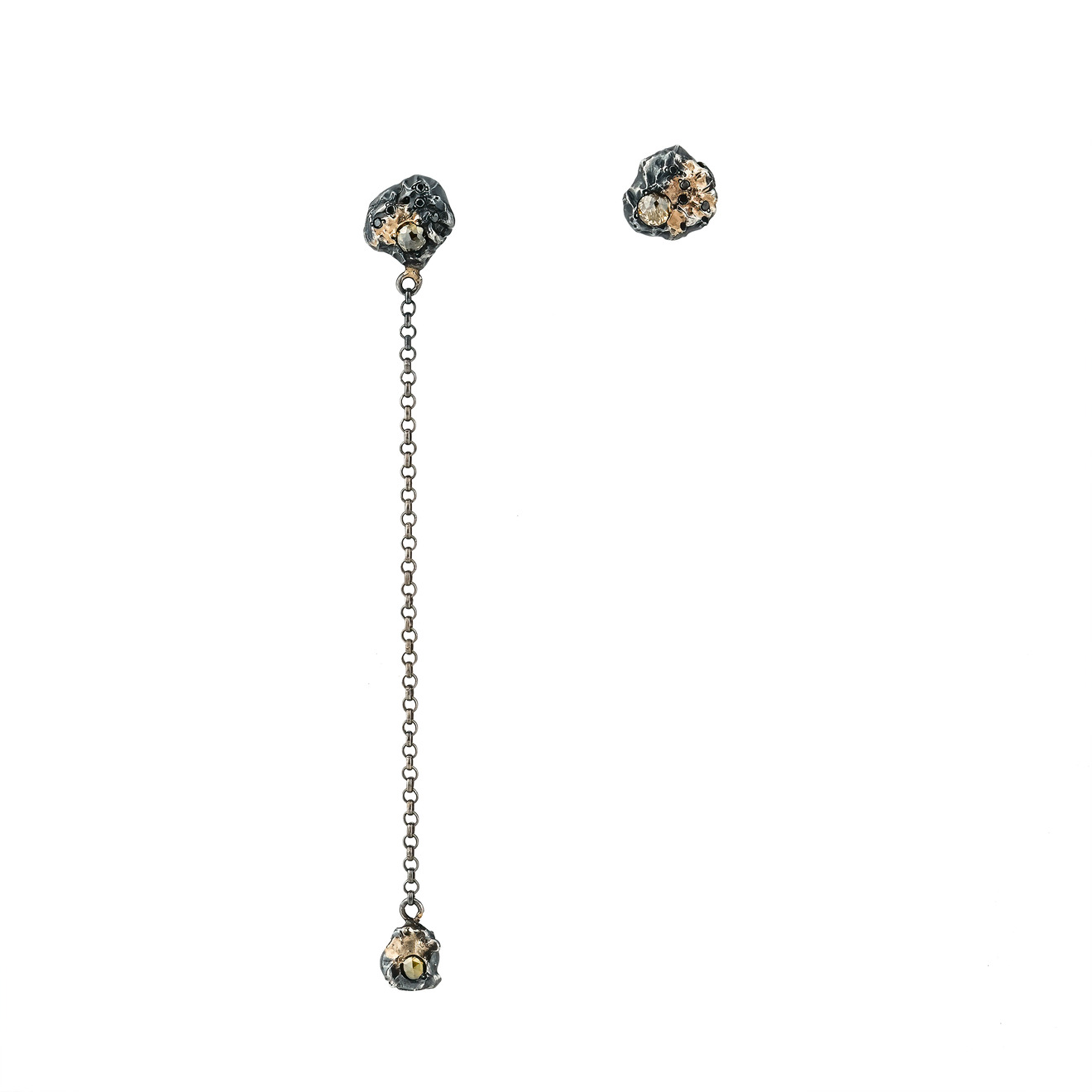 Kintsugi Jewelry Асимметричные серьги Rough diamond из серебра с позолотой и вставками из бриллиантов liya кольцо с позолотой и вставками из эмали