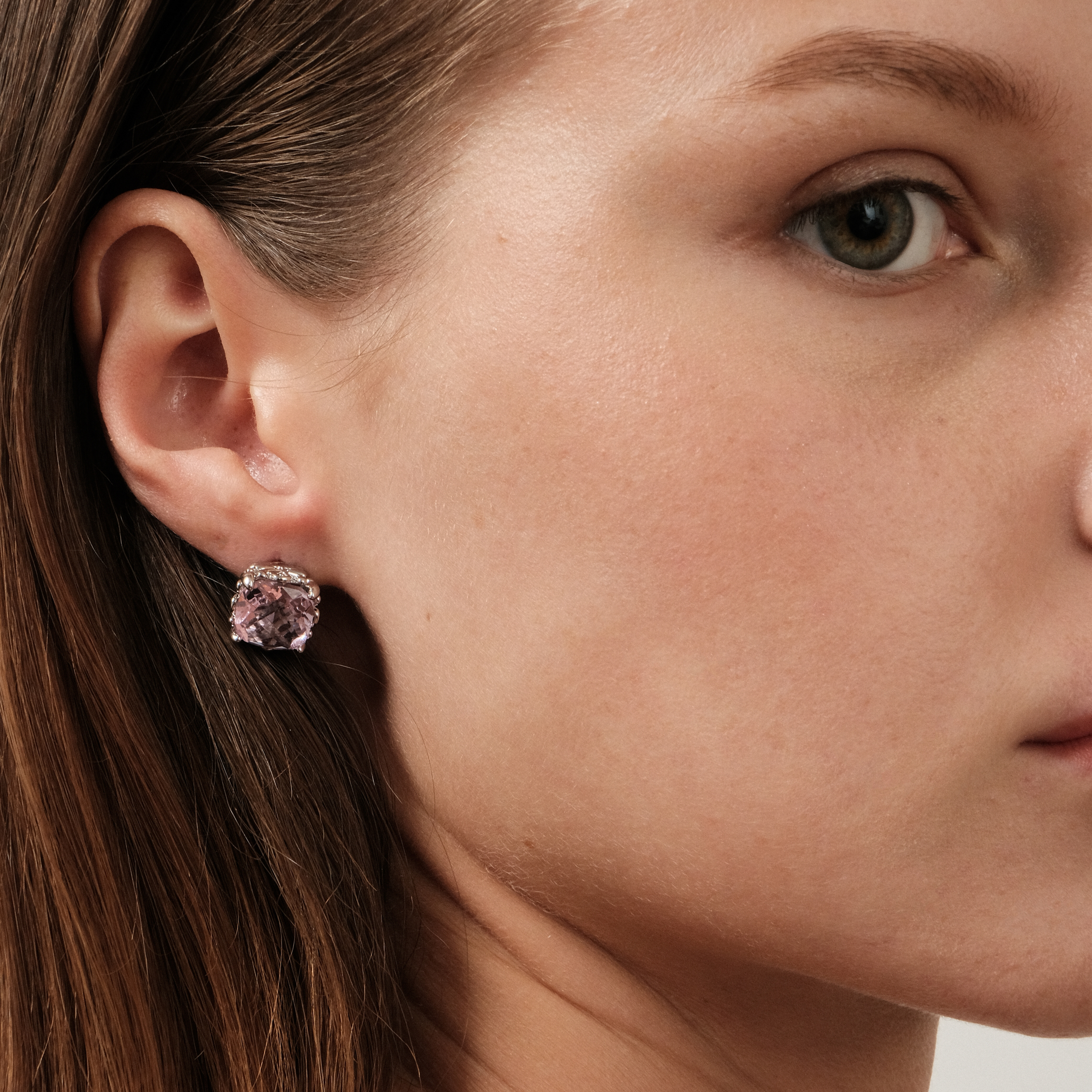 stud earrings with pink crystals
