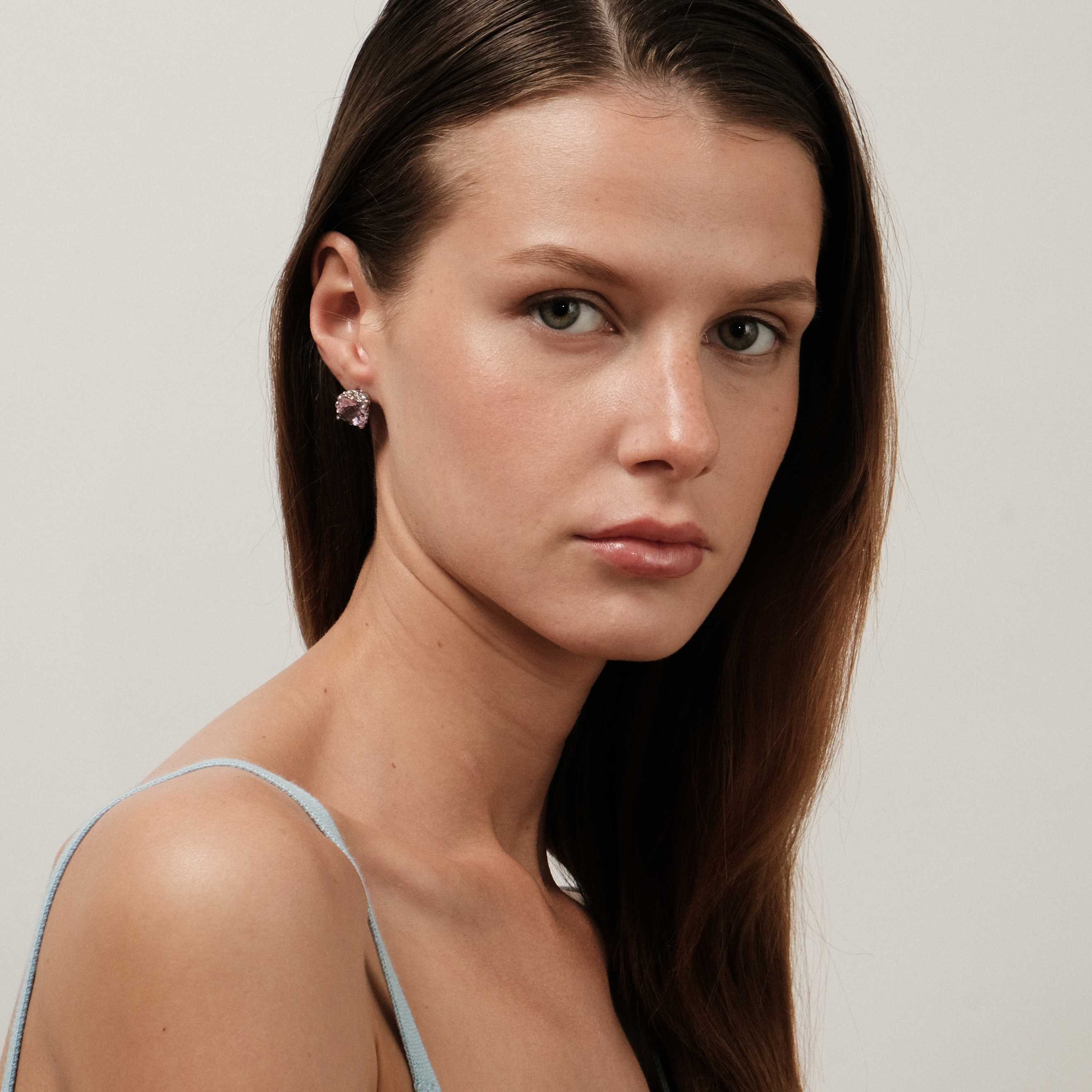 stud earrings with pink crystals