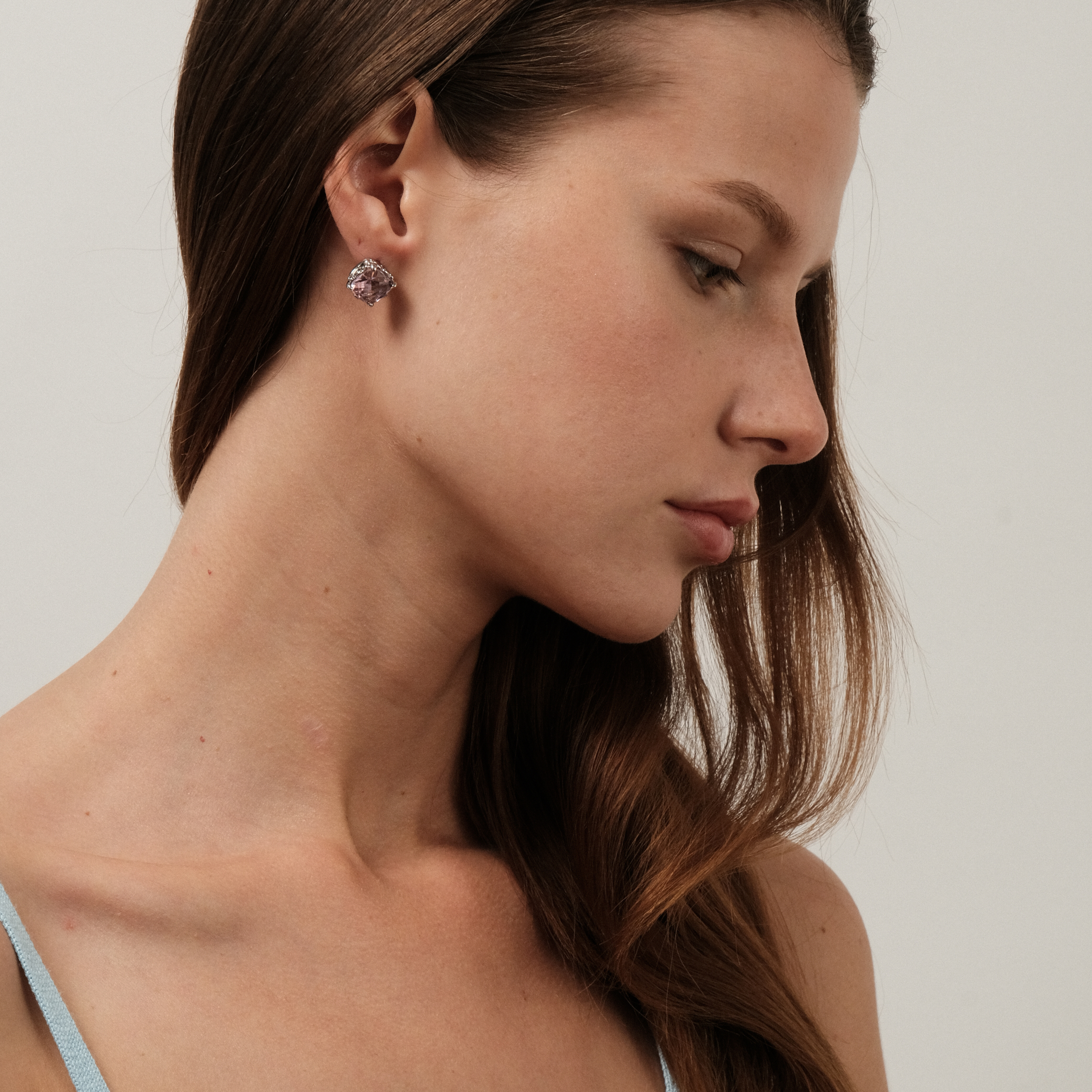 stud earrings with pink crystals