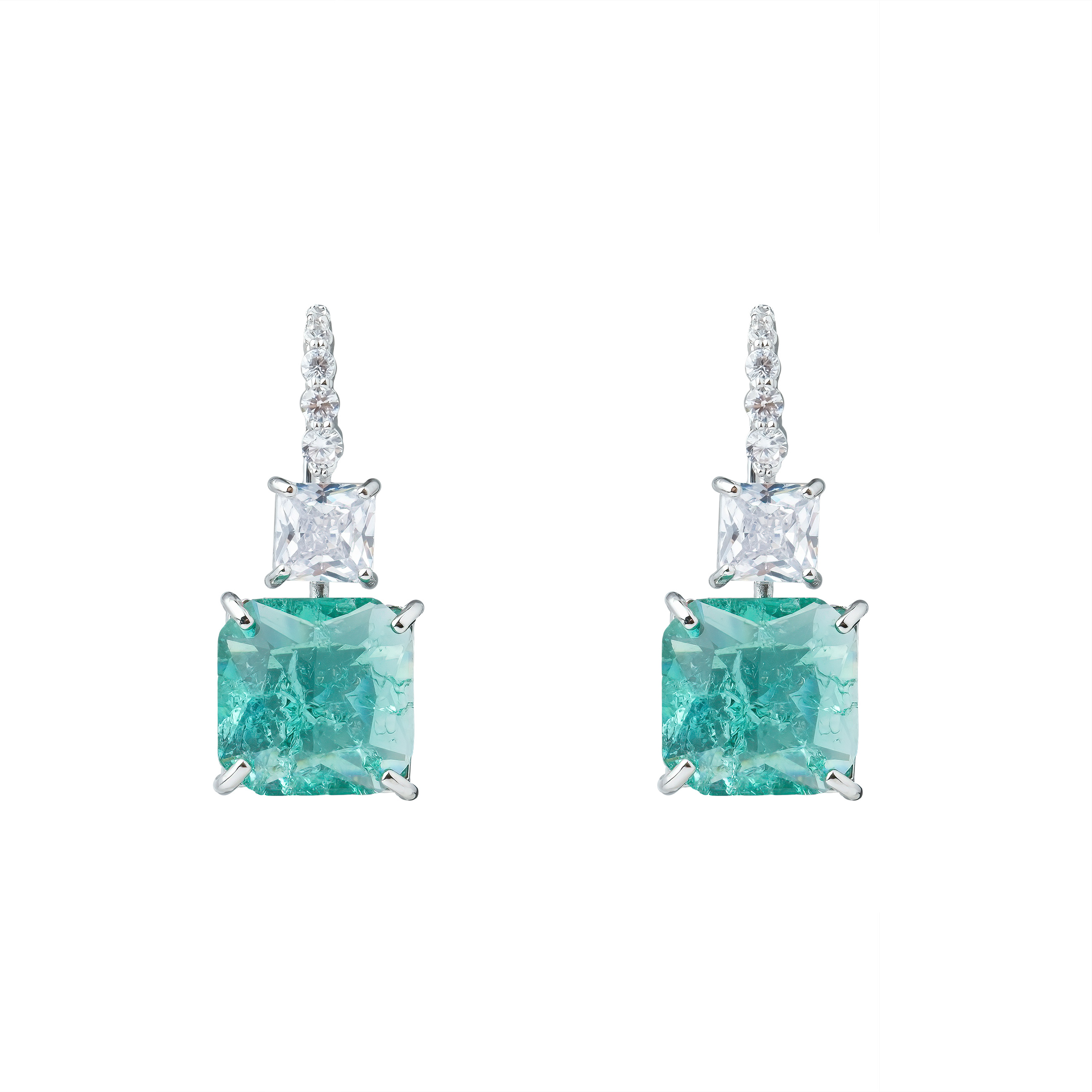 Silver earrings with green crystal