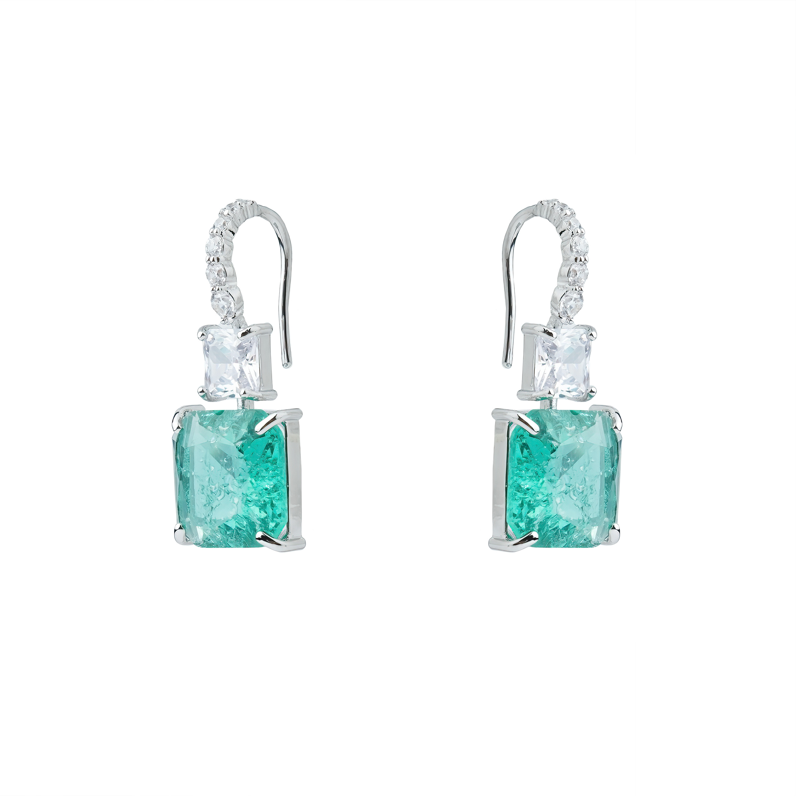 Silver earrings with green crystal