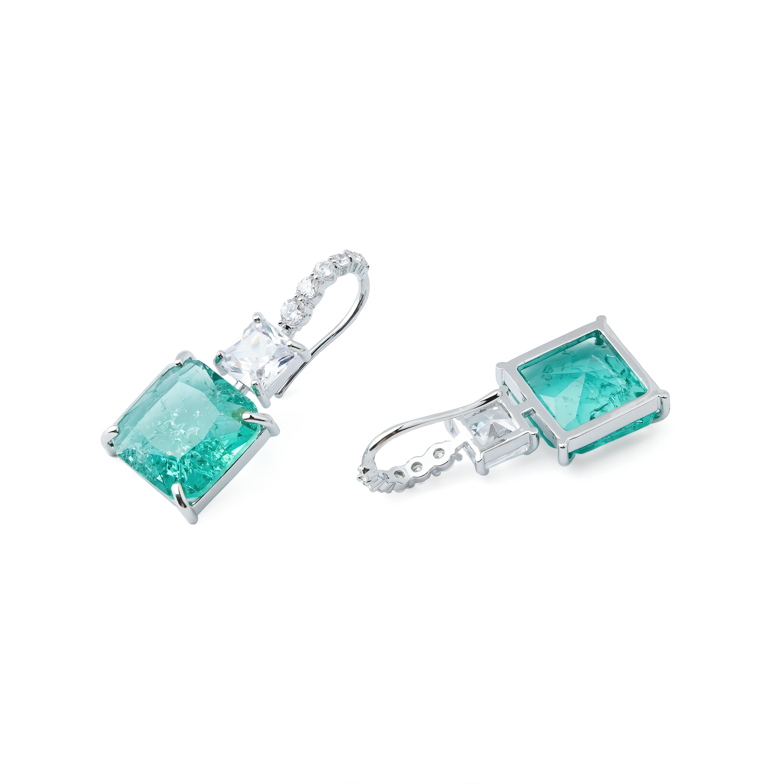 Silver earrings with green crystal
