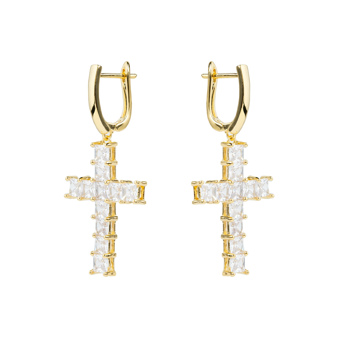 herald percy серебристые серьги кресты с кристалами Herald Percy Золотистые серьги-кресты с кристаллами
