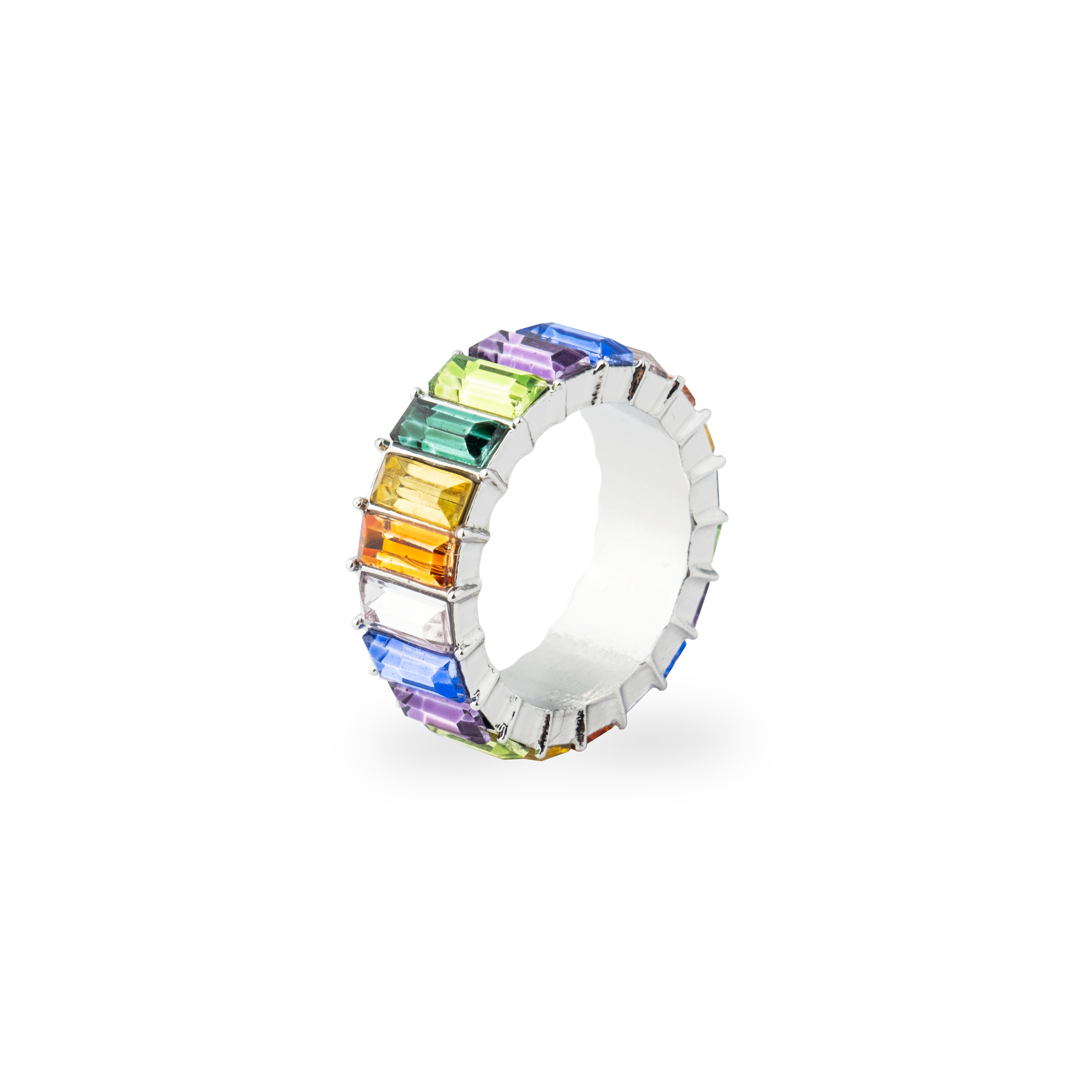 ring with multicolored crystals
