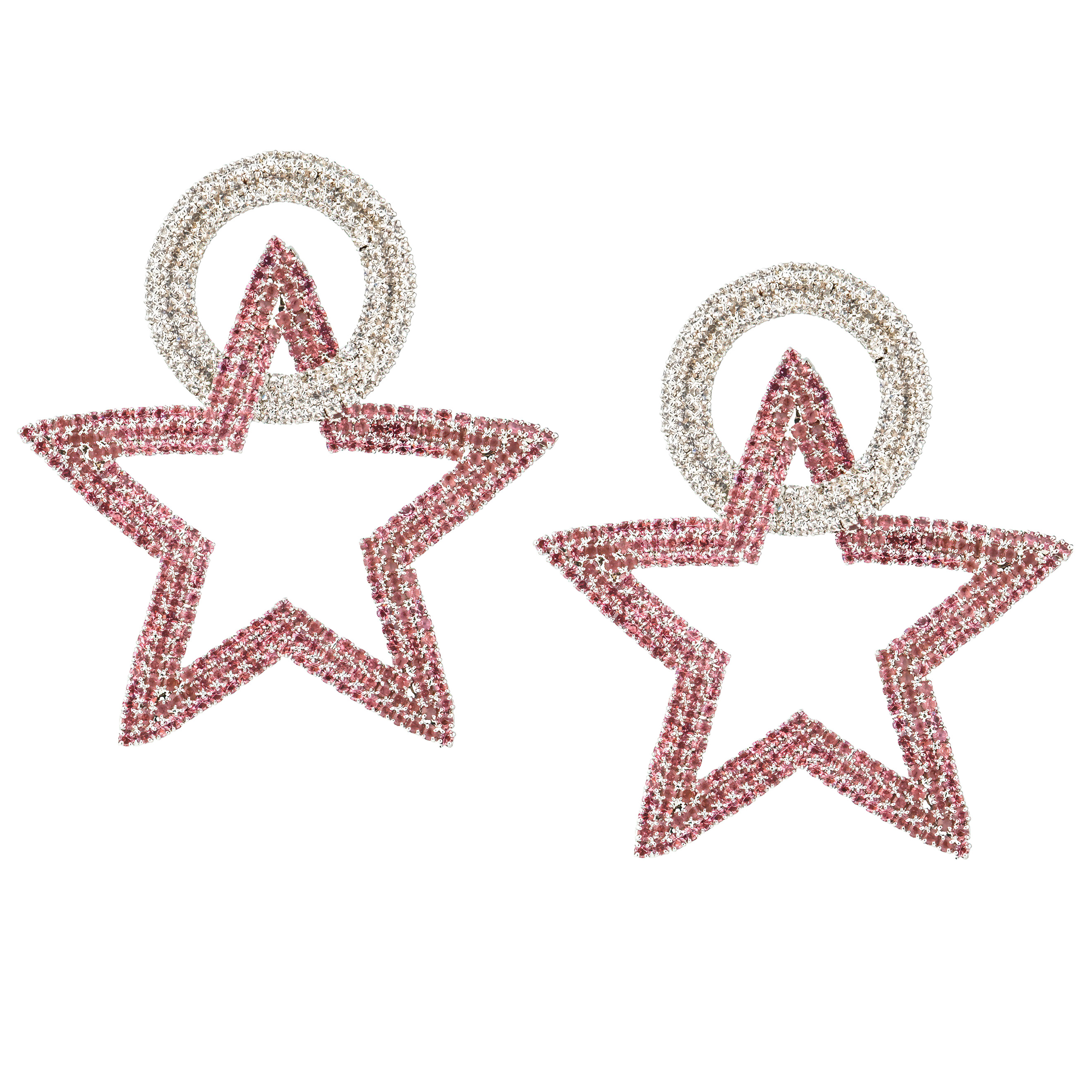 earrings with pink stars completelcovered with crystals
