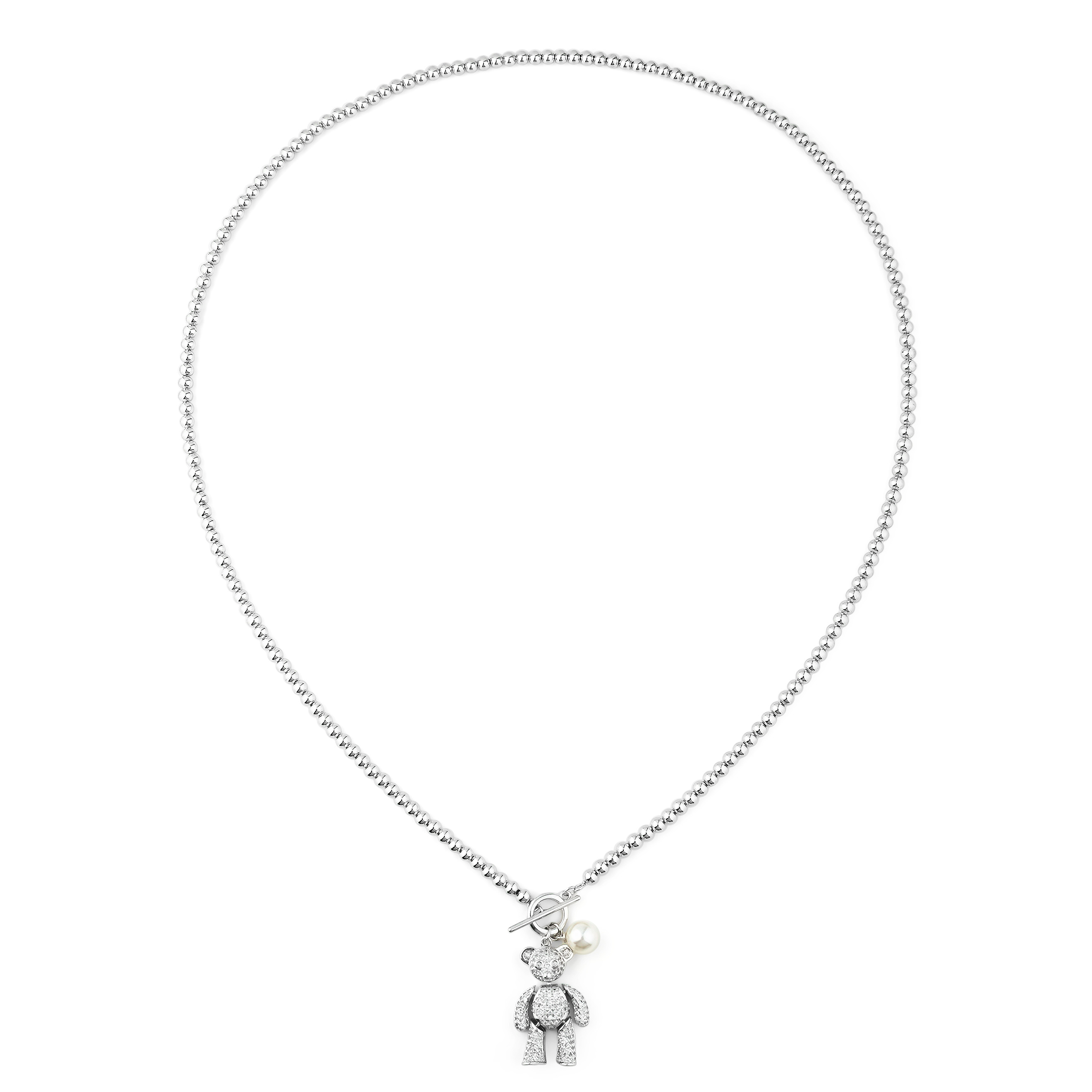 Long necklace with a bear pendant with crystals