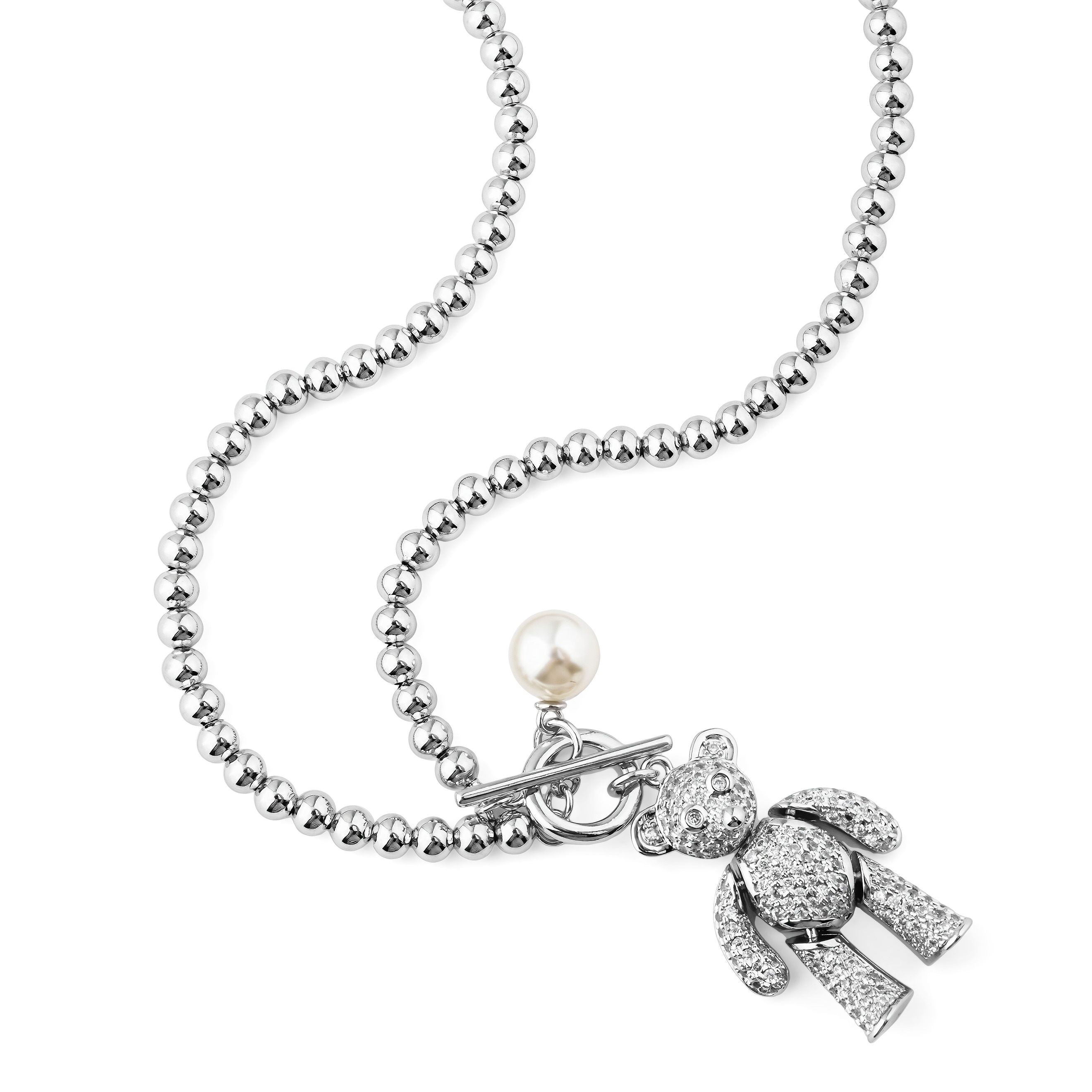 Long necklace with a bear pendant with crystals
