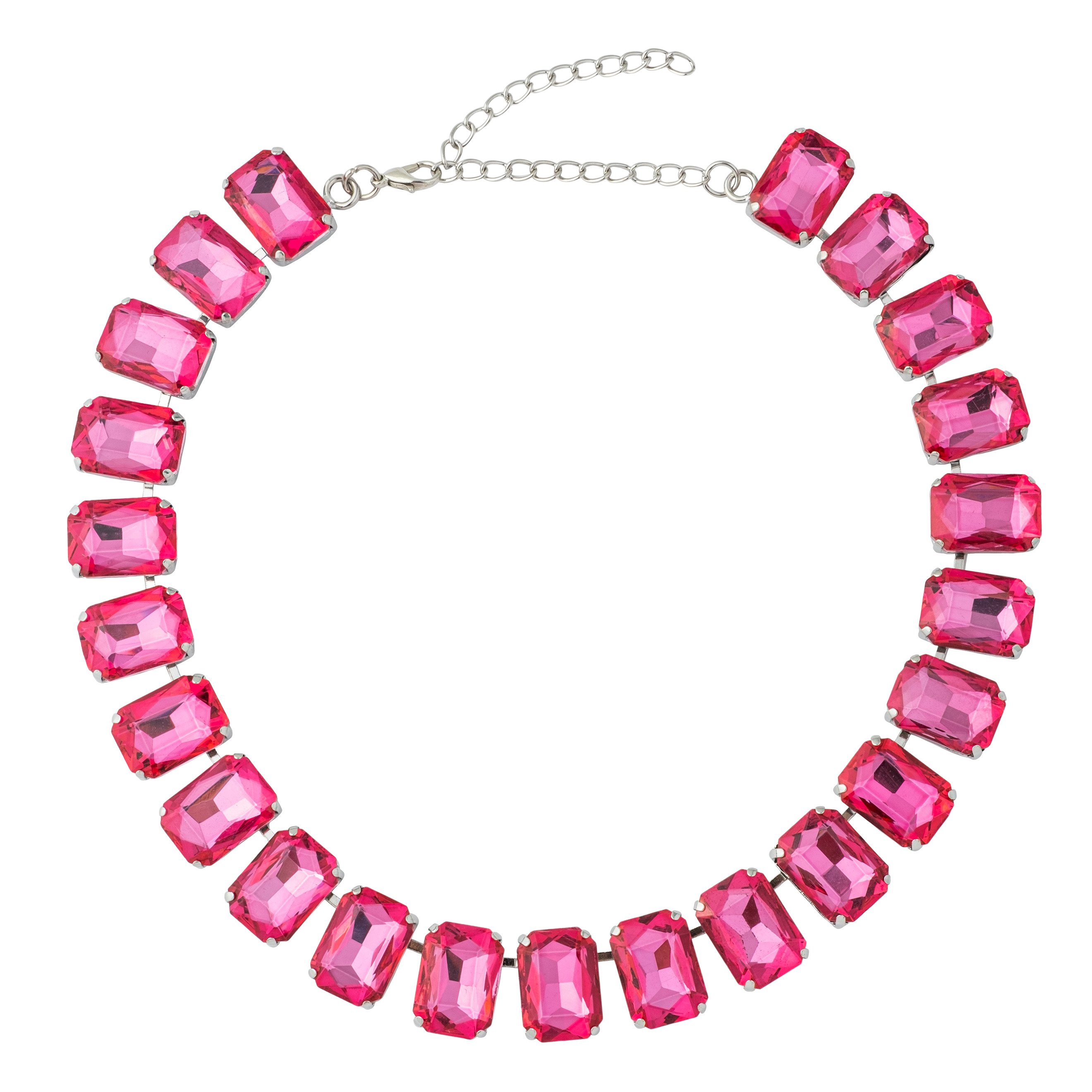 Necklace with large fuchsia crystals