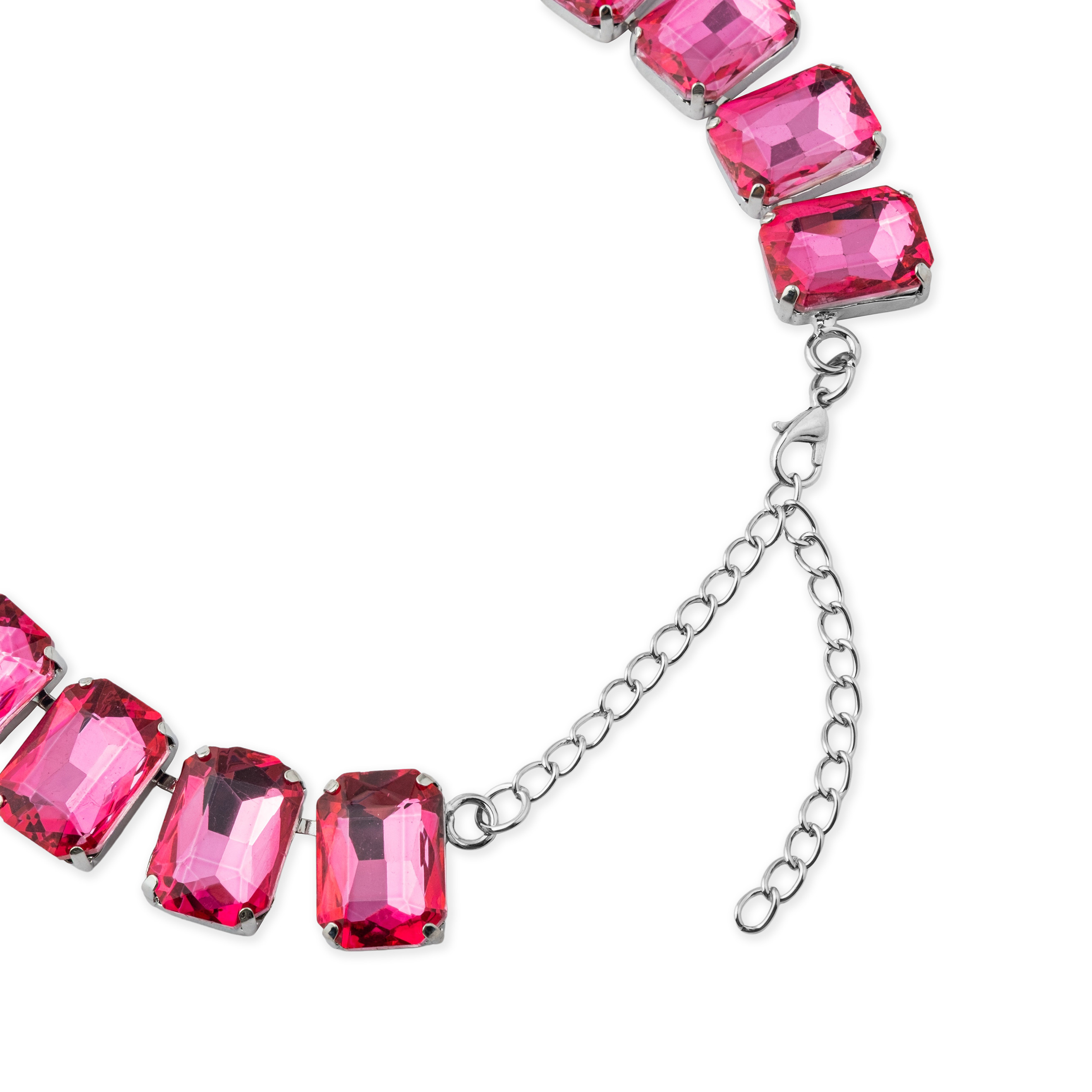 Necklace with large fuchsia crystals