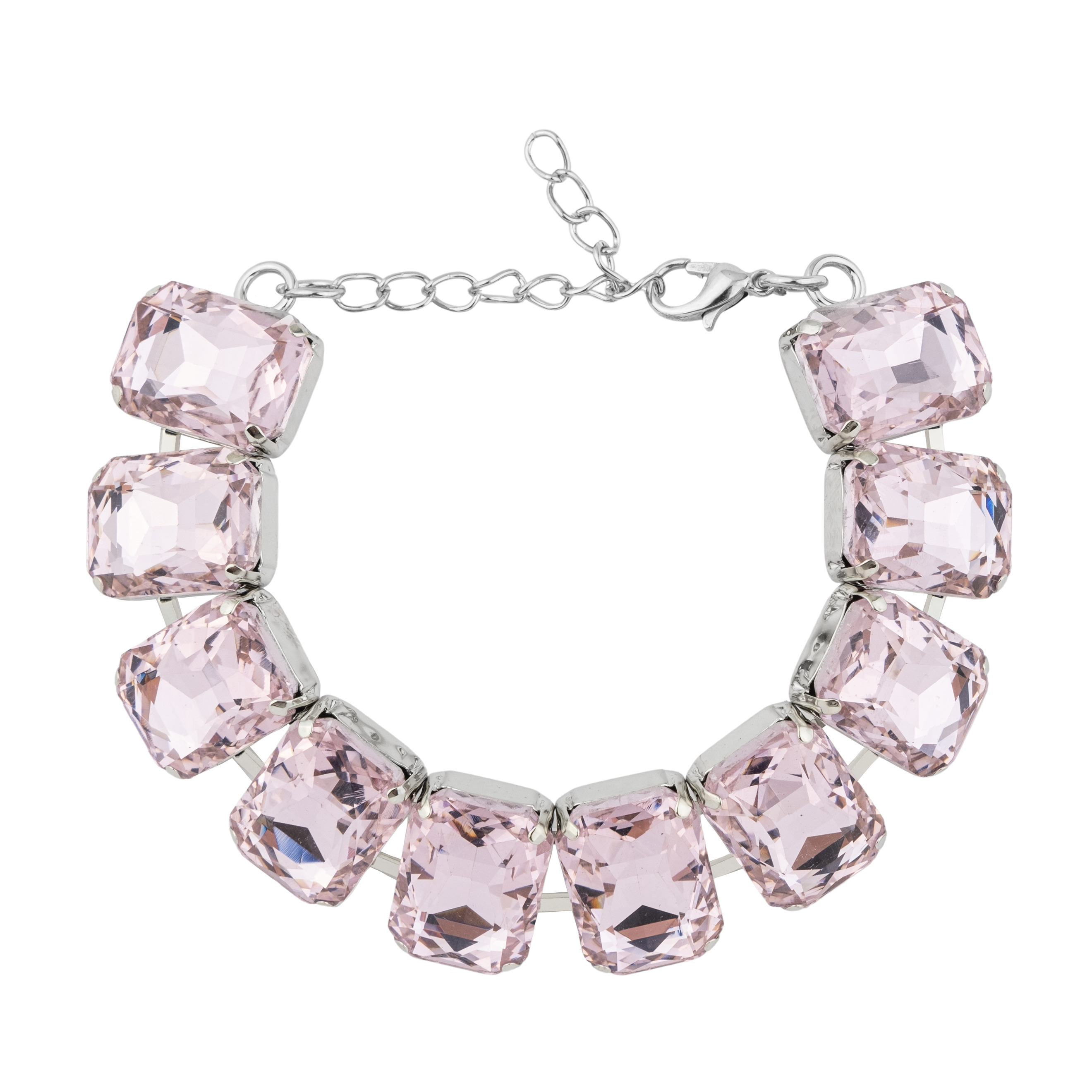Silver bracelet with large pink crystals