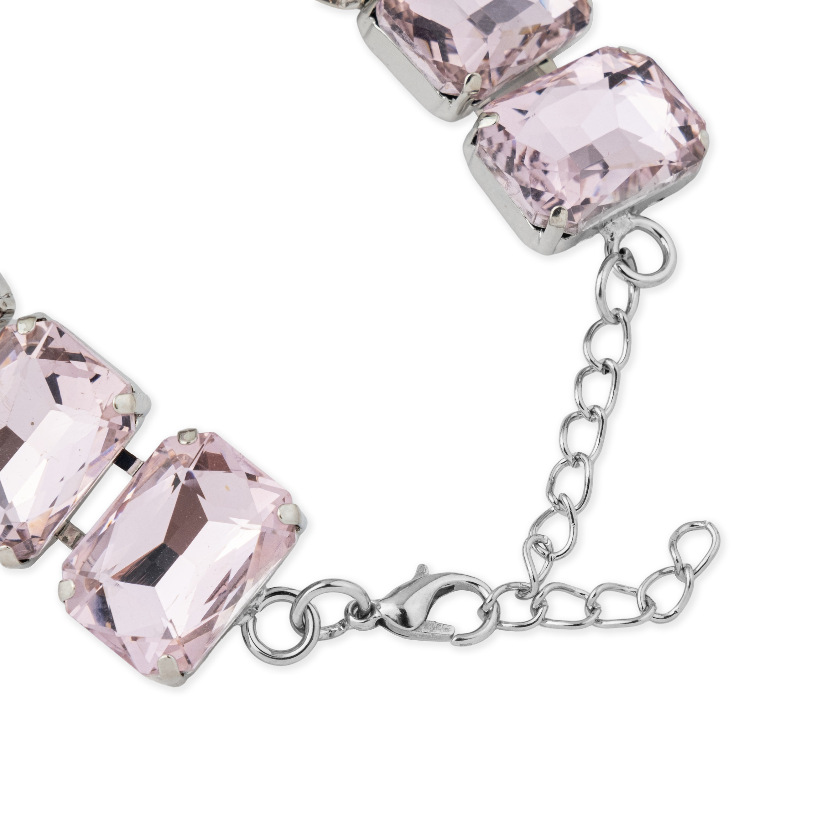 Silver bracelet with large pink crystals