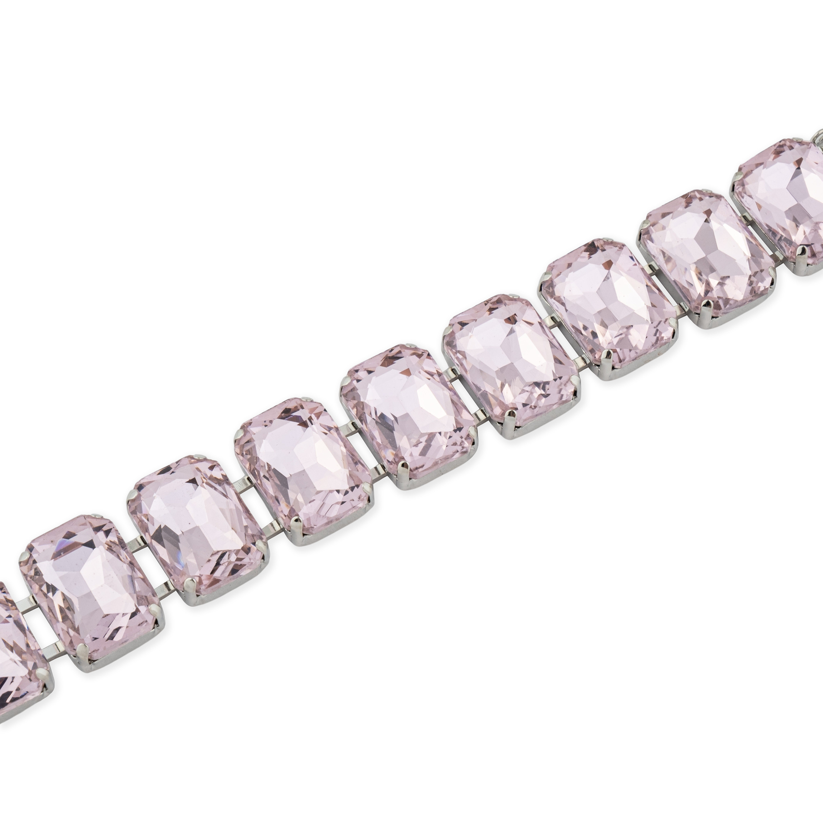 Silver bracelet with large pink crystals