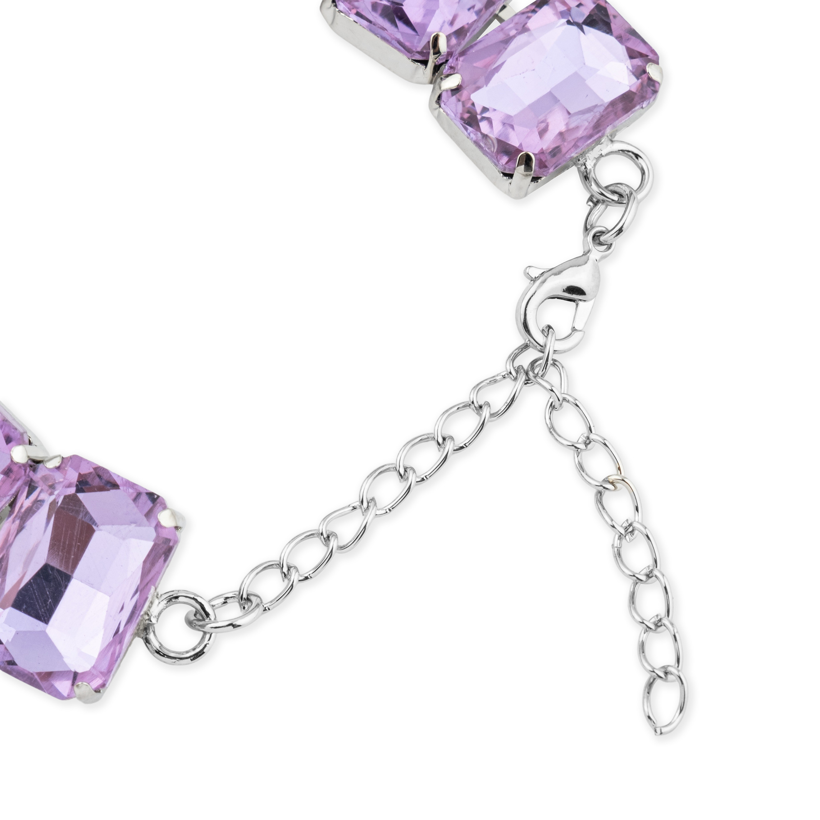 Silver bracelet with large purple crystals