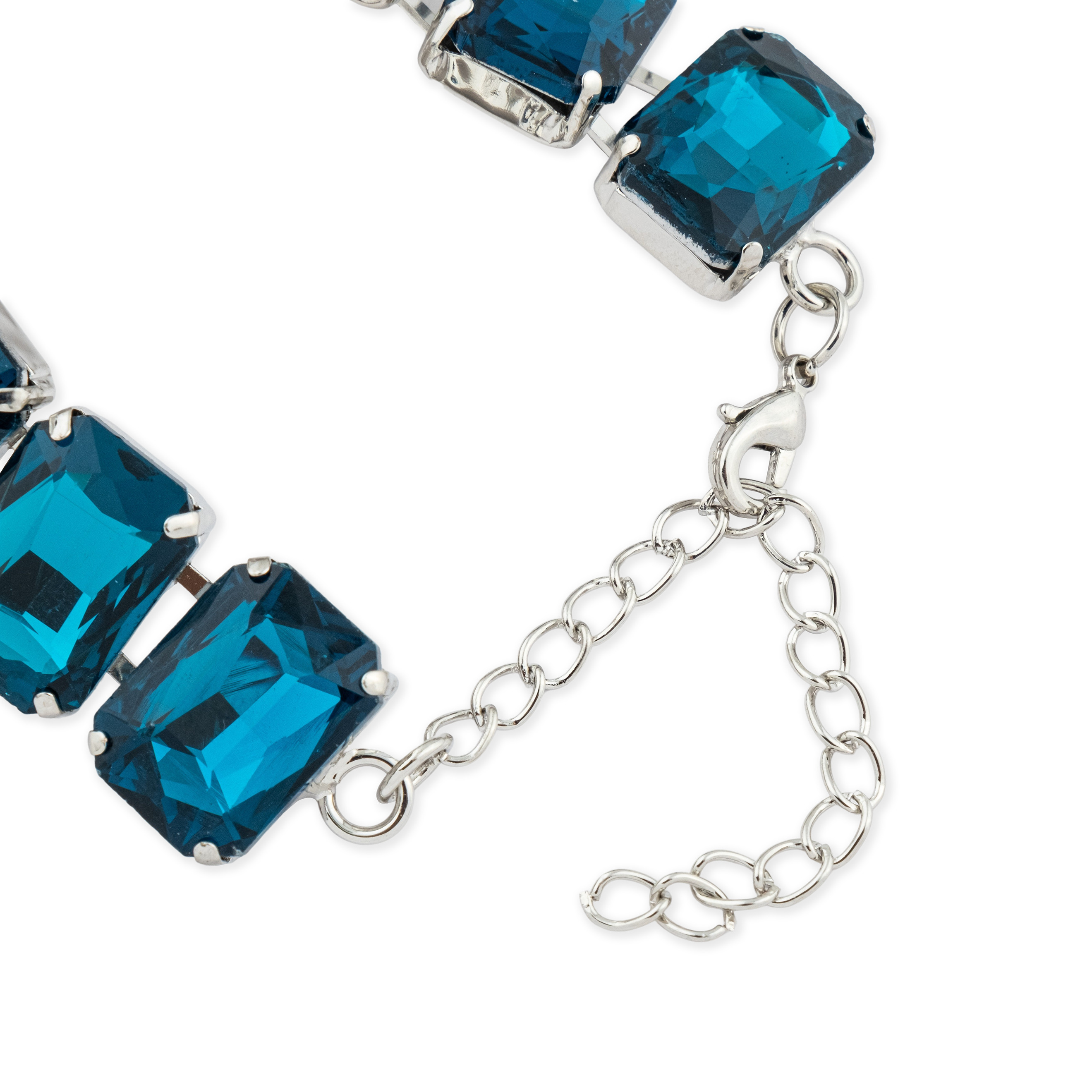 Silver bracelet with large blue crystals