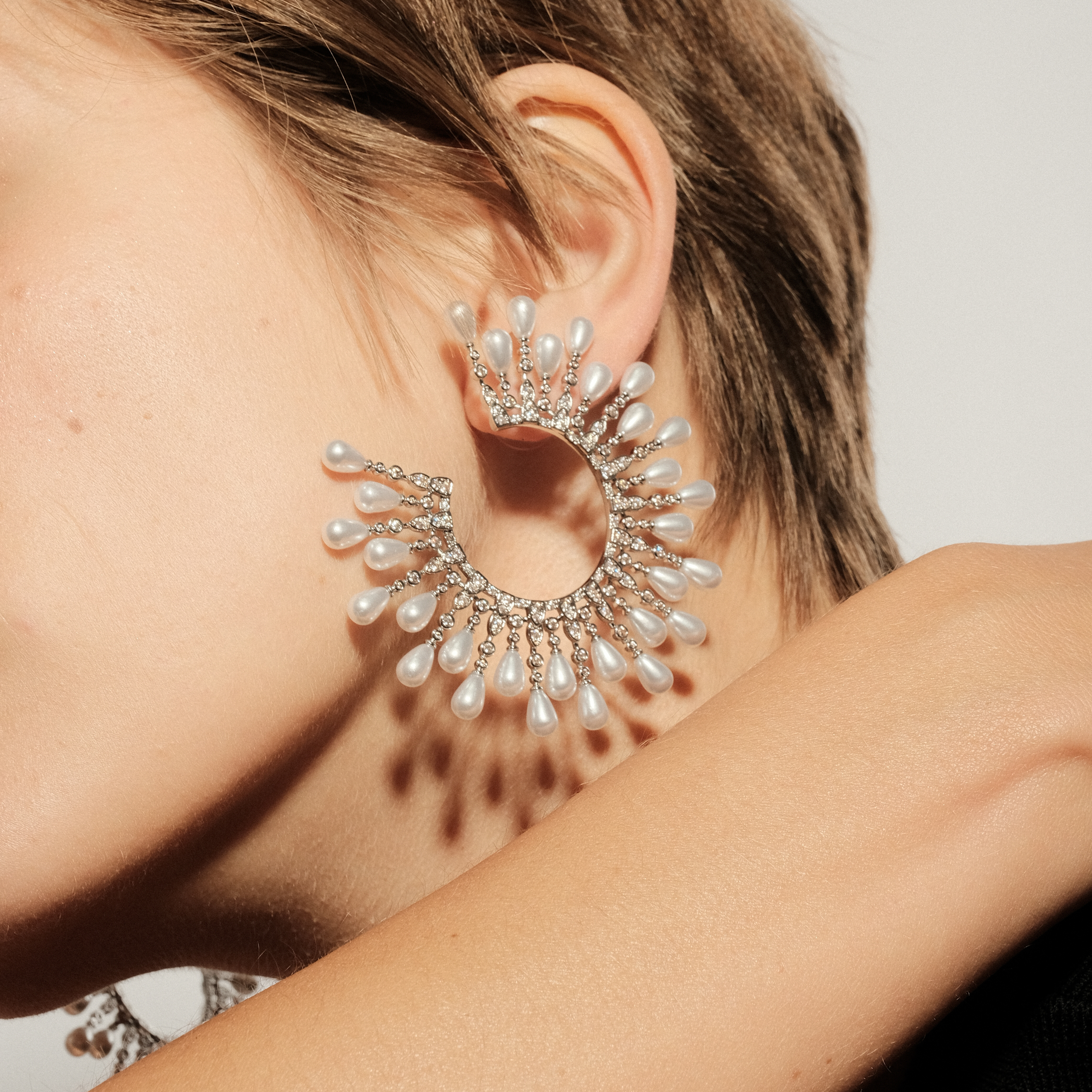 hoop Earrings with white beads
