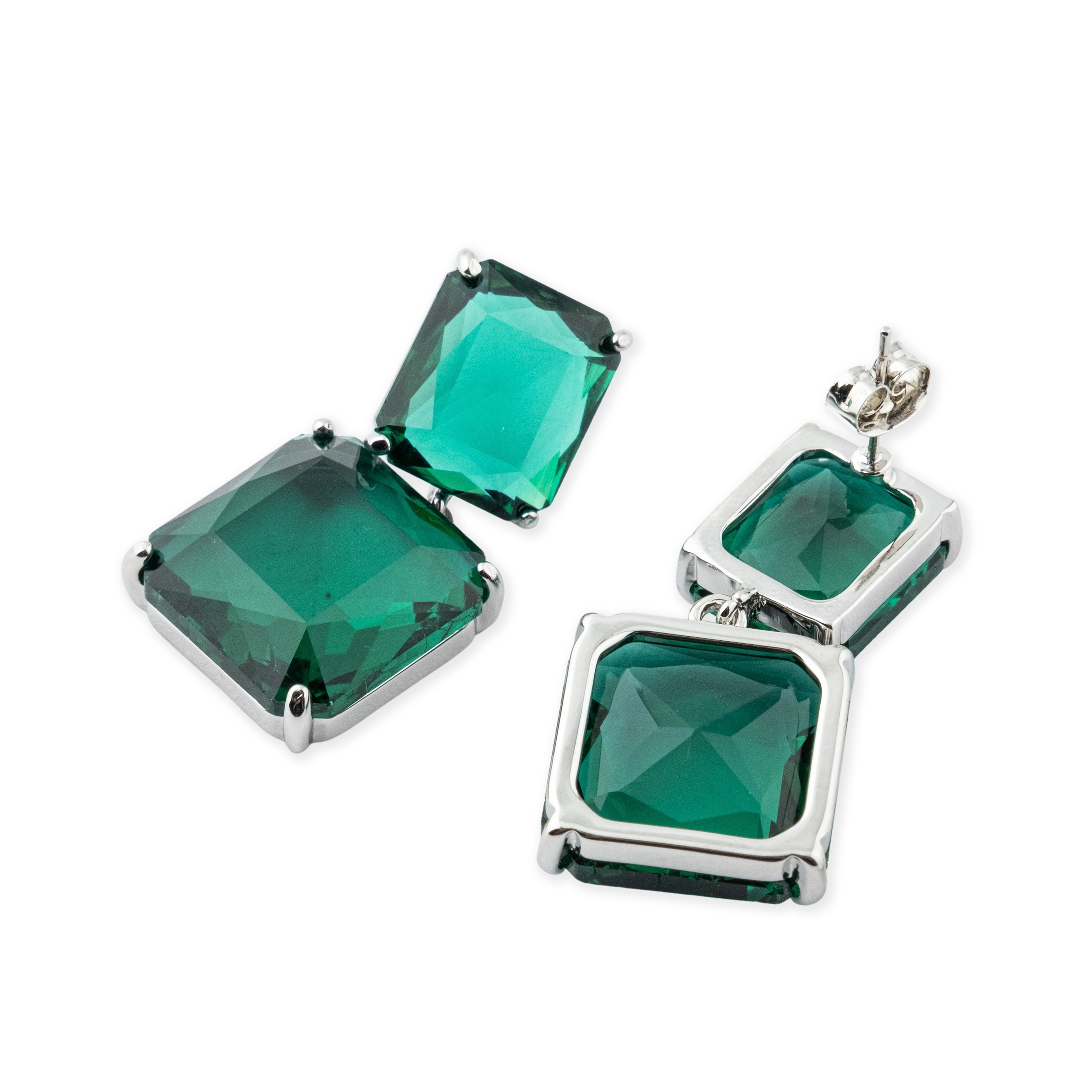 Double  earrings with green crystals