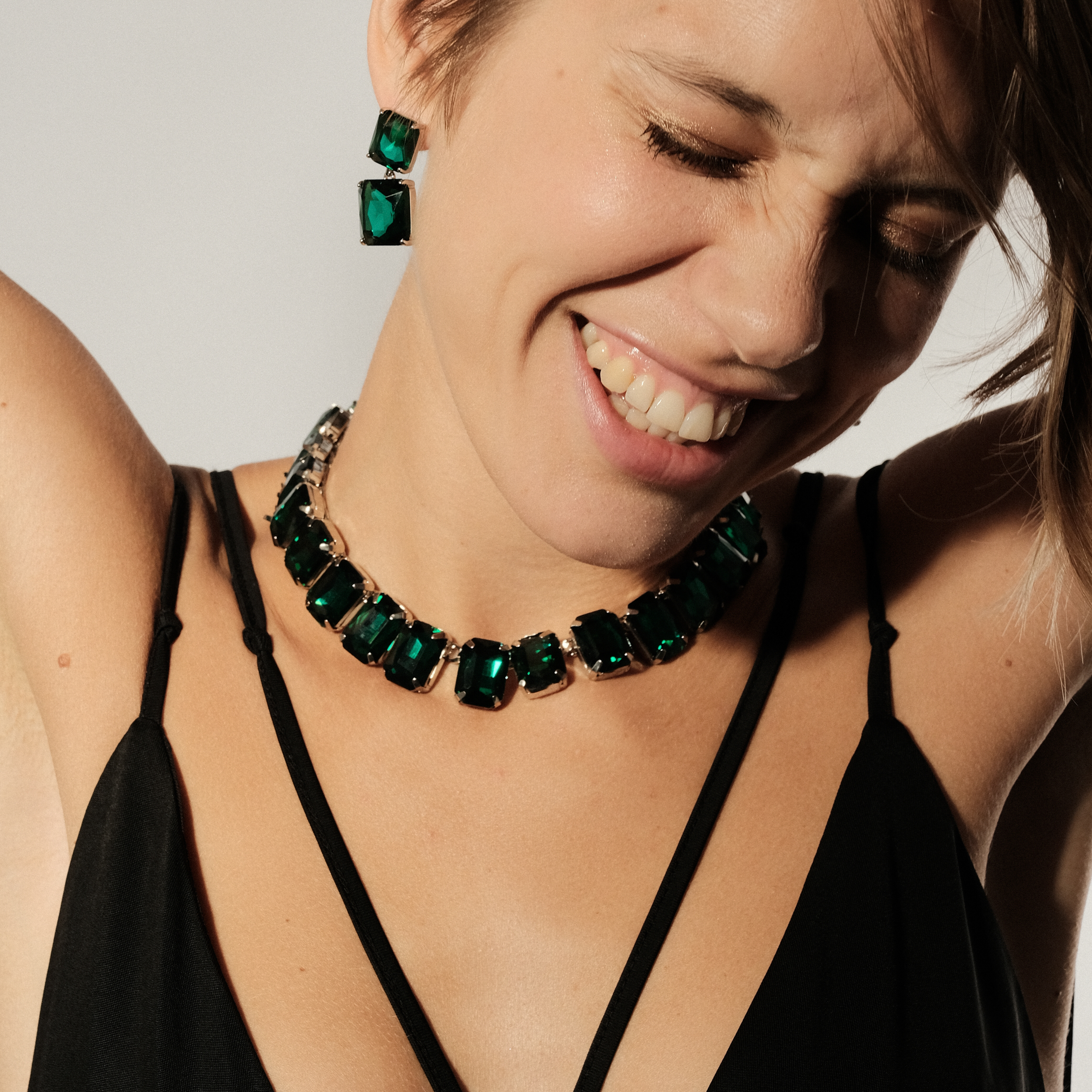 Double  earrings with green crystals