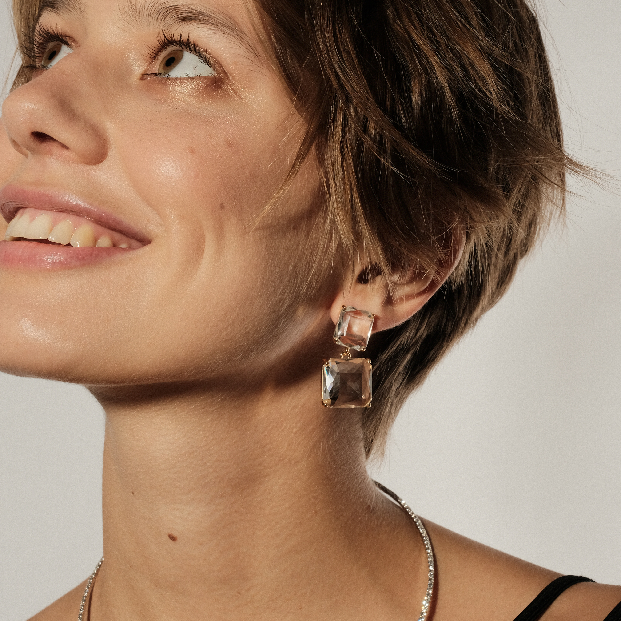 Double  earrings with white crystals