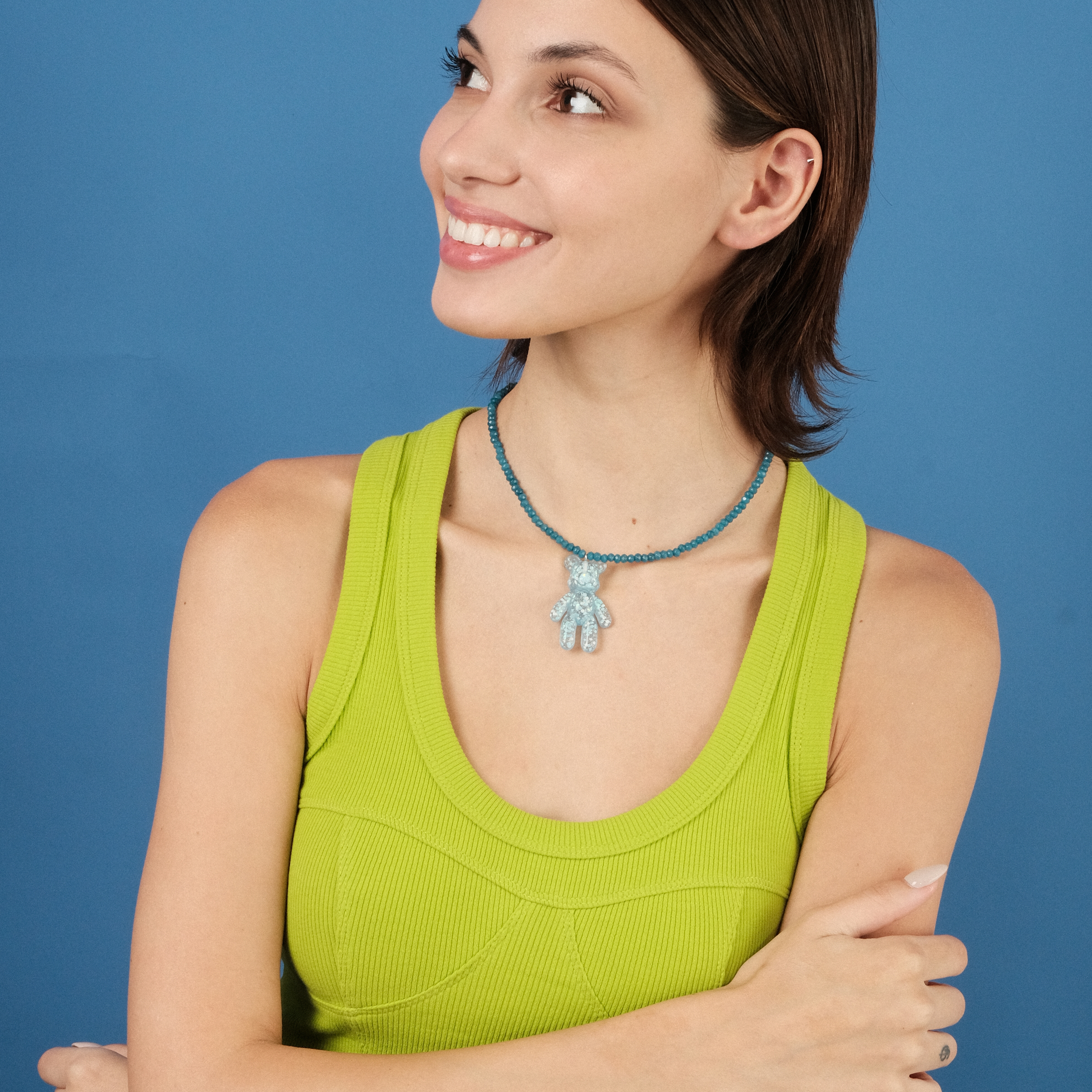 Blue Confetti Bear Necklace