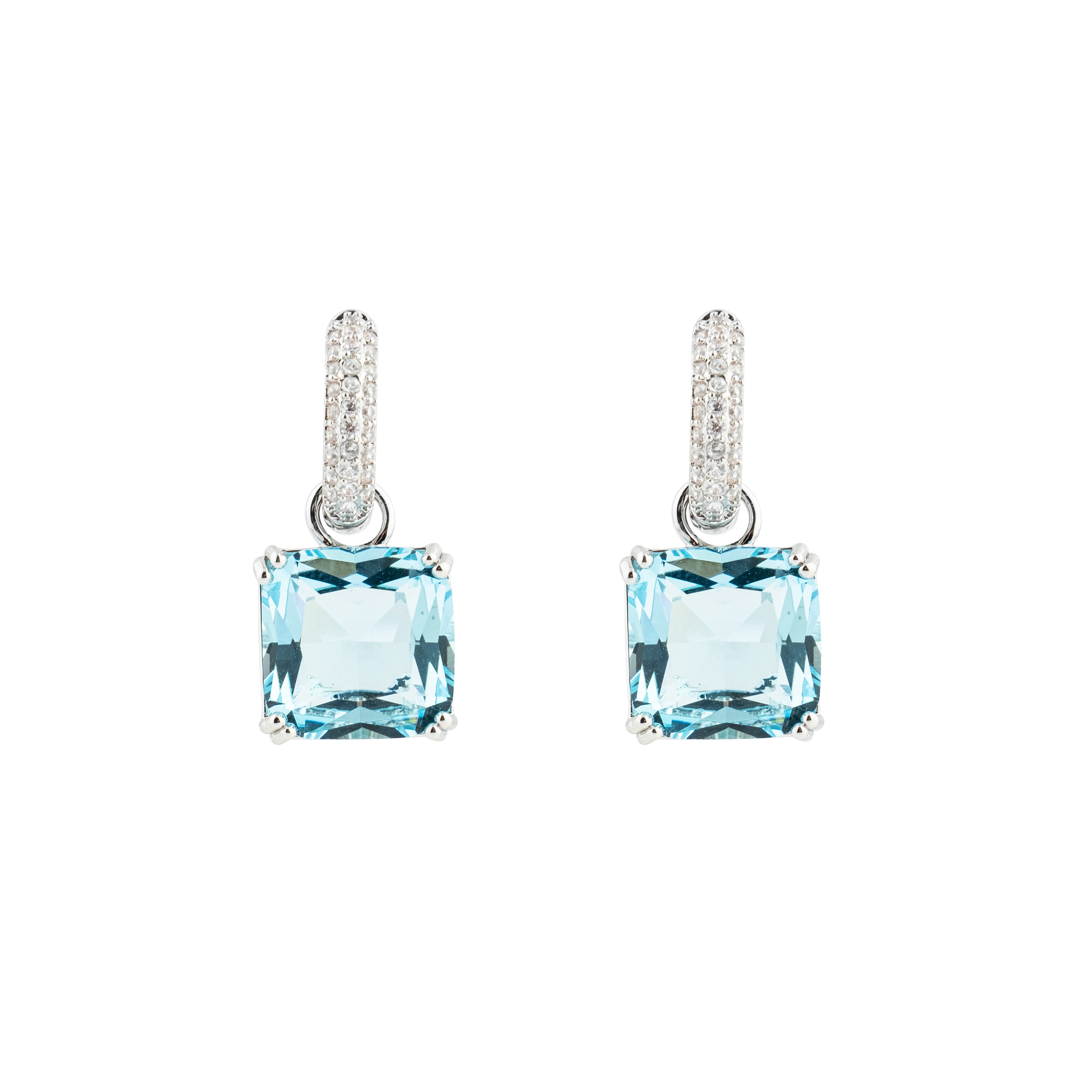 earrings with square blue crystal and peacock