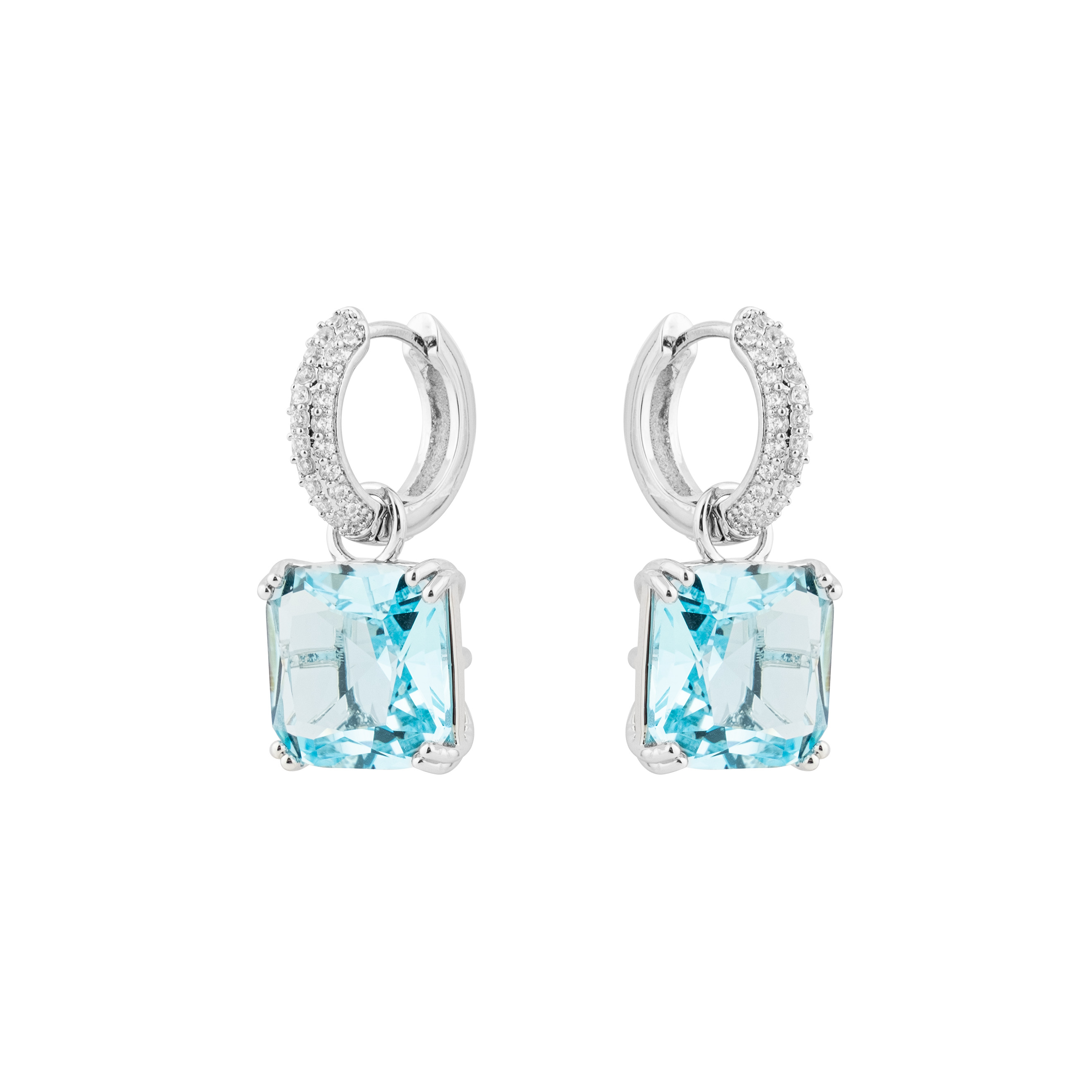 earrings with square blue crystal and peacock