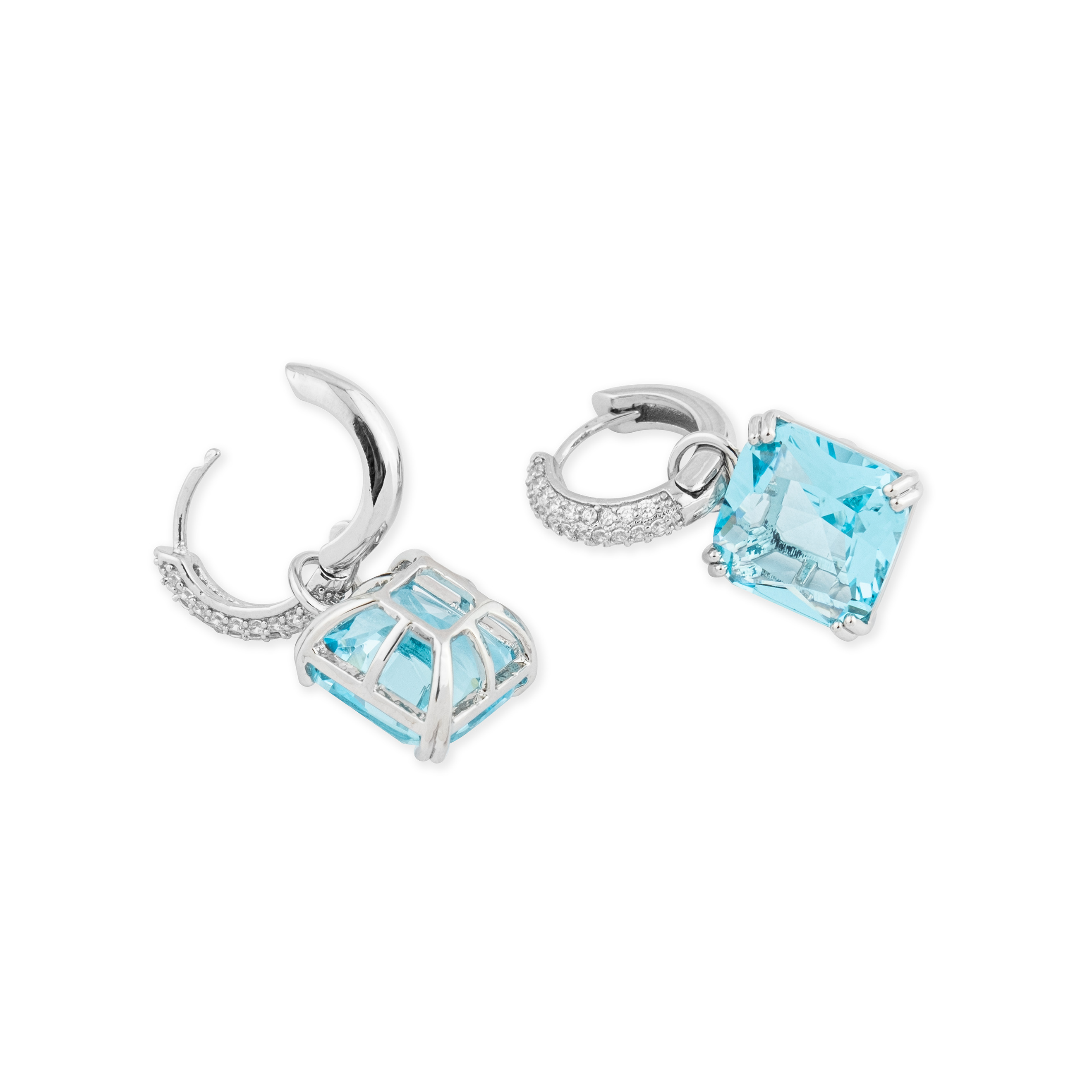 earrings with square blue crystal and peacock