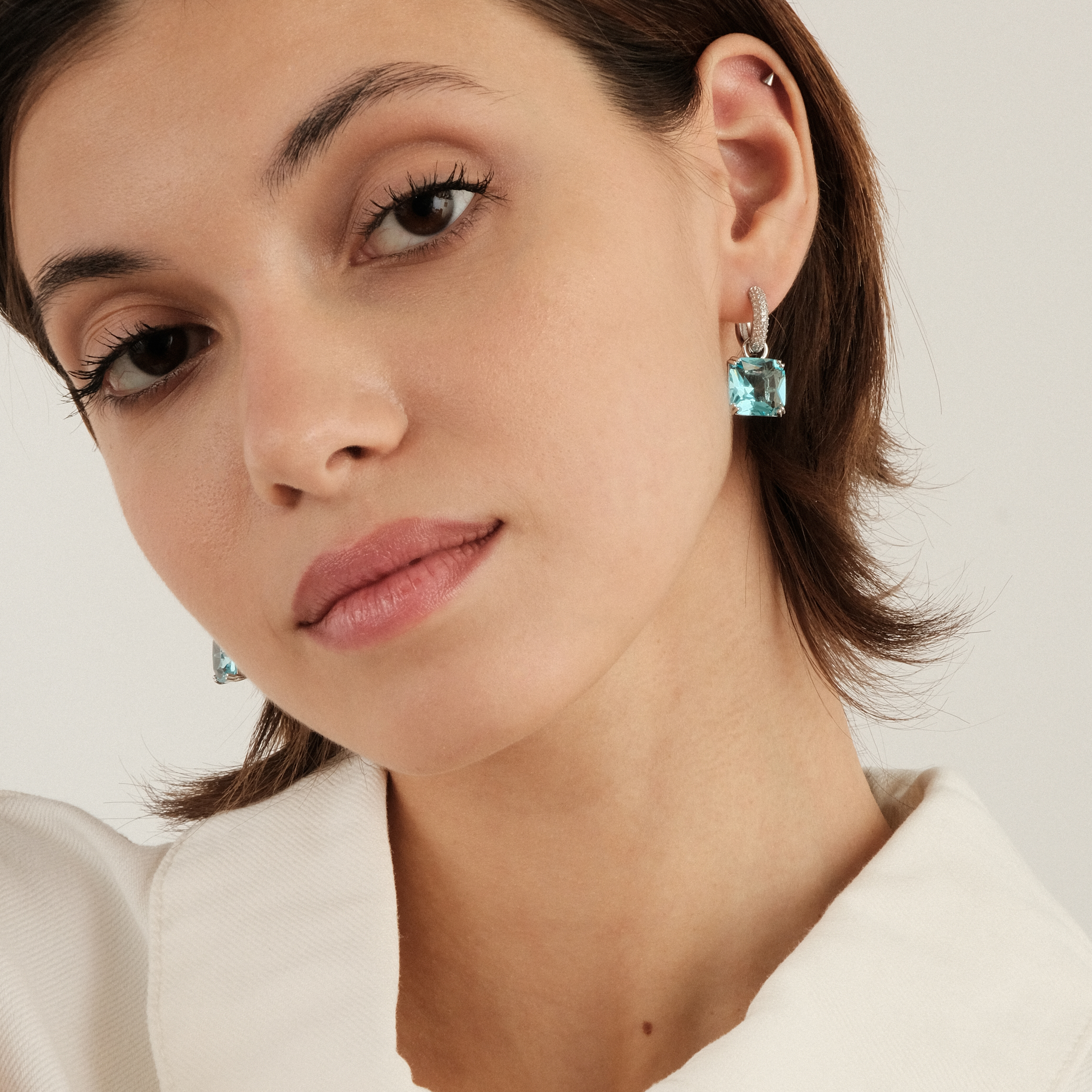 earrings with square blue crystal and peacock