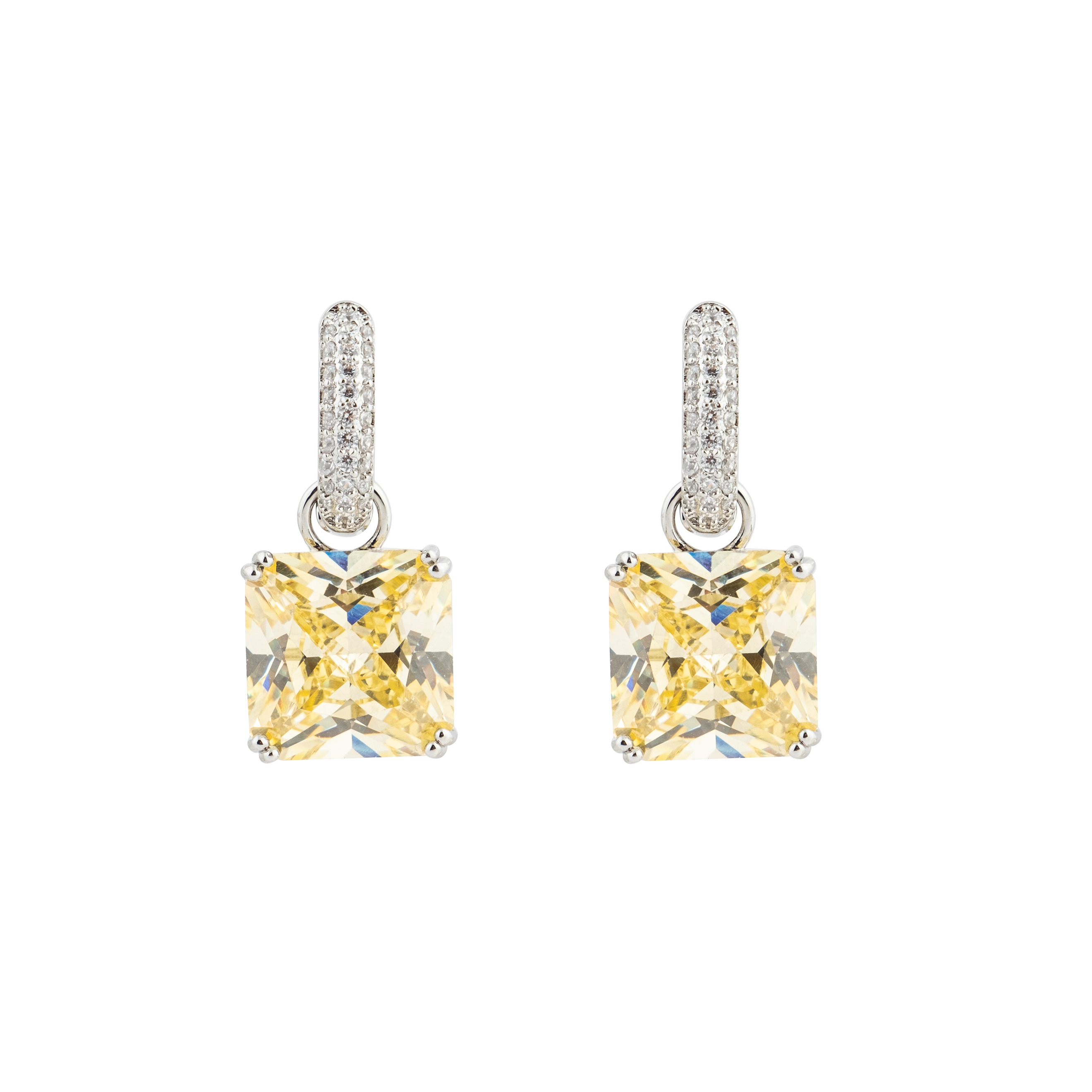 earrings with square yellow crystal and peacock