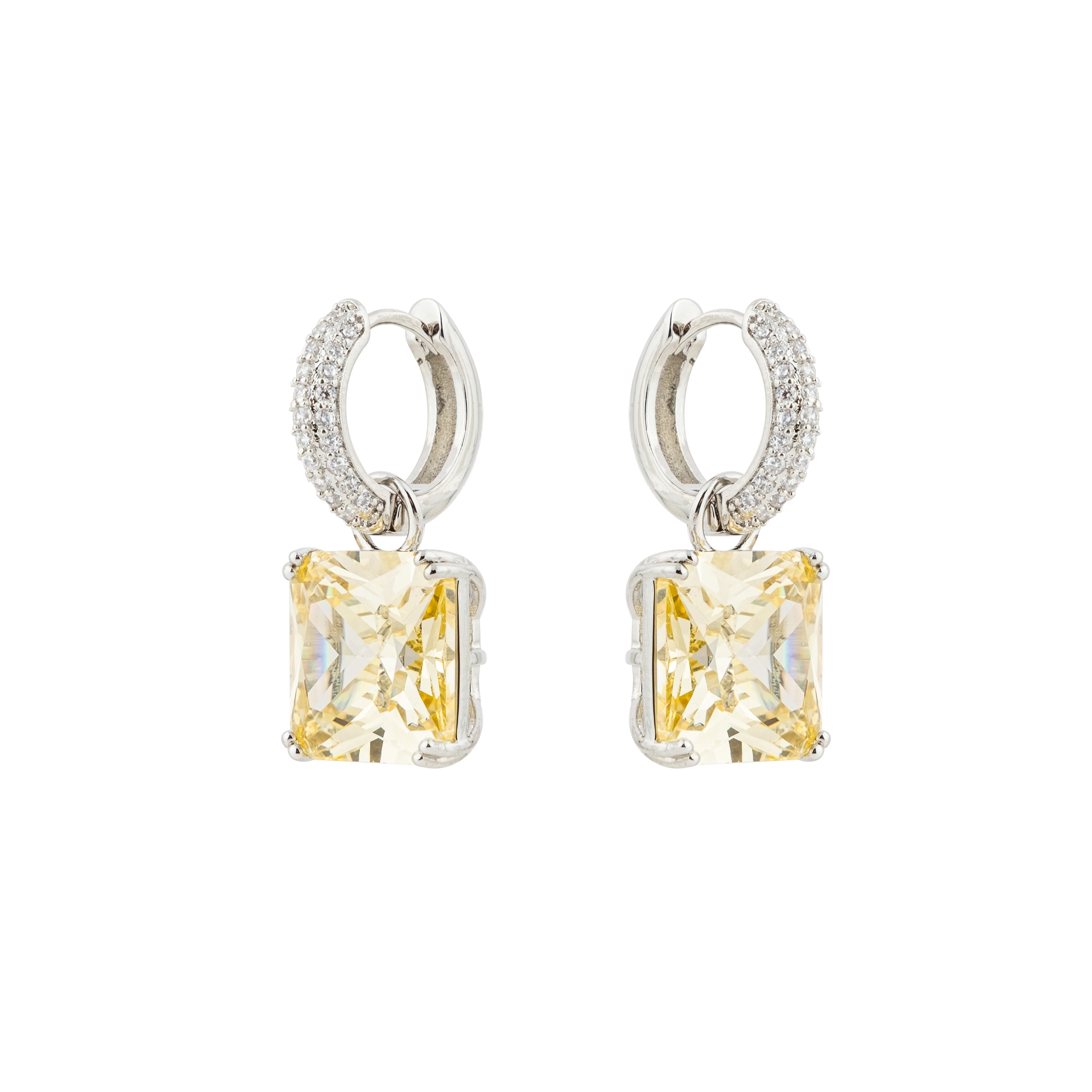earrings with square yellow crystal and peacock