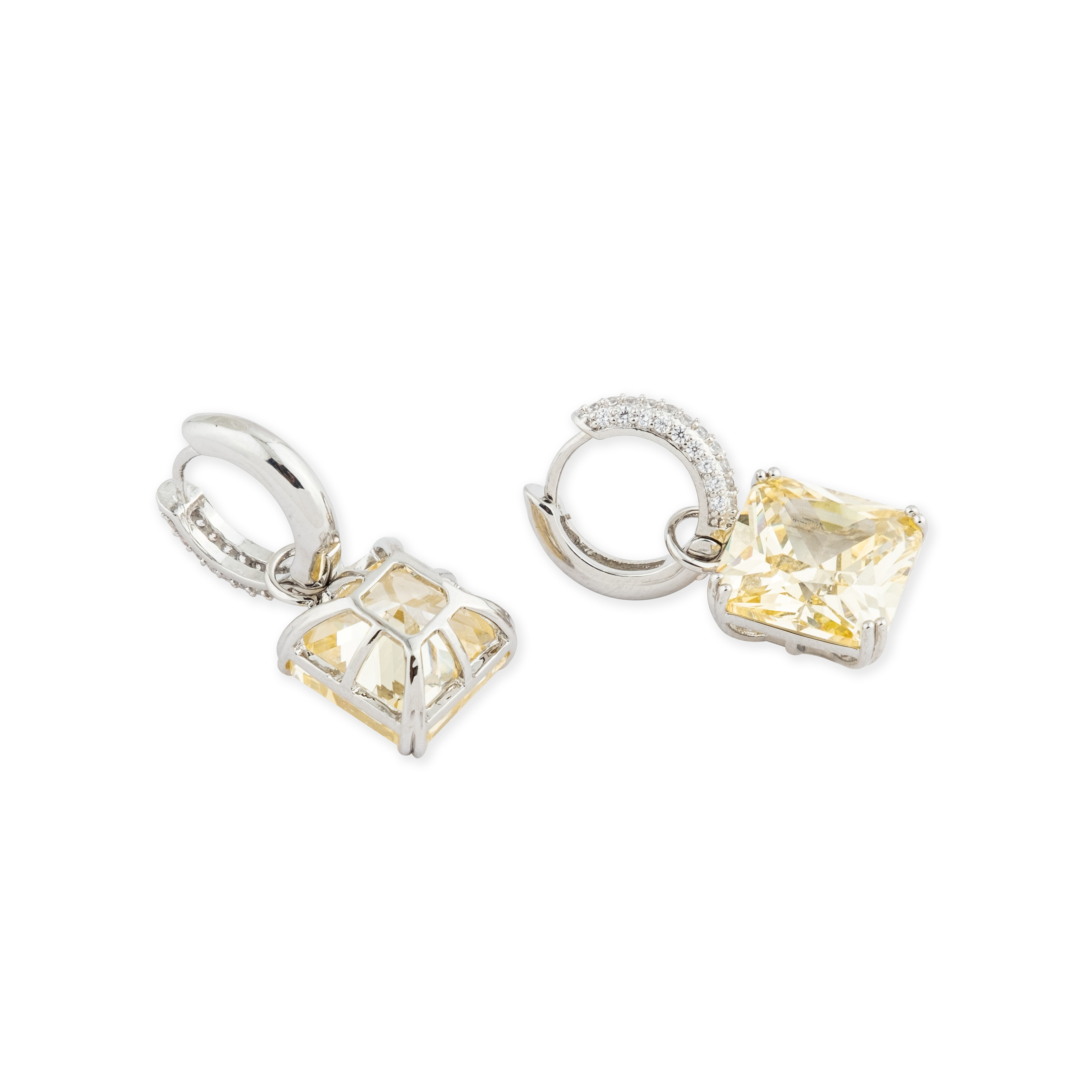 earrings with square yellow crystal and peacock