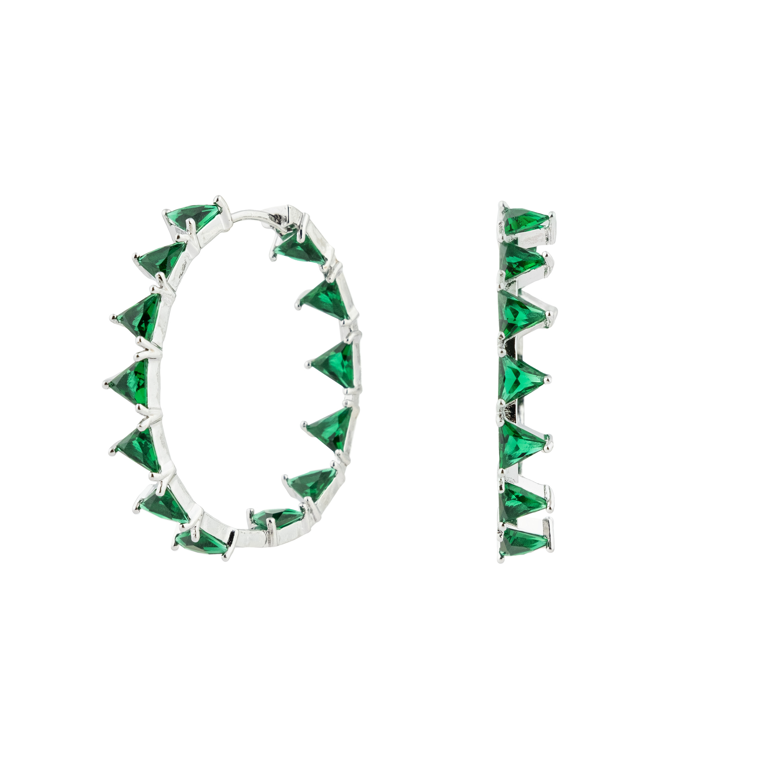 earrings with green triangular crystals