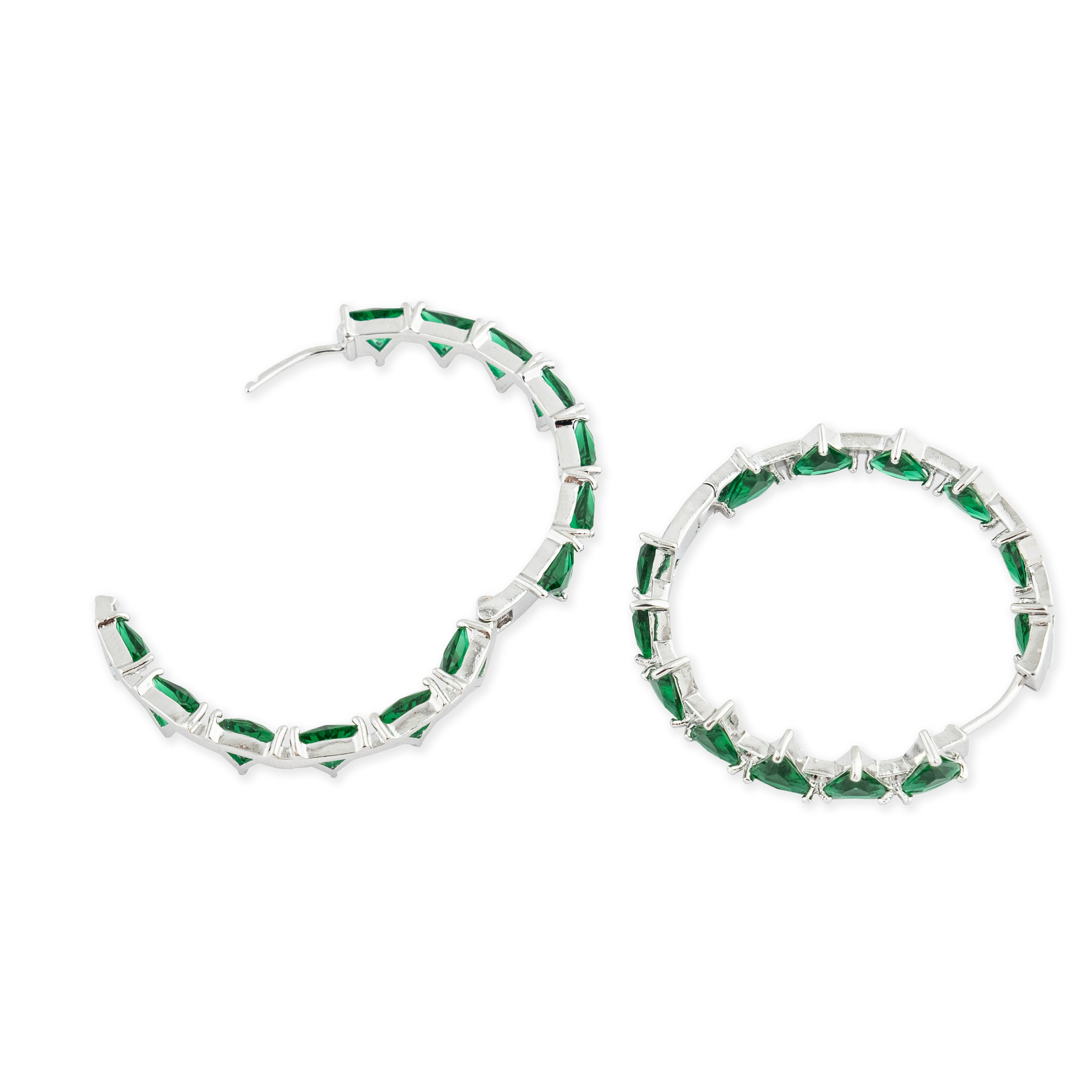 earrings with green triangular crystals