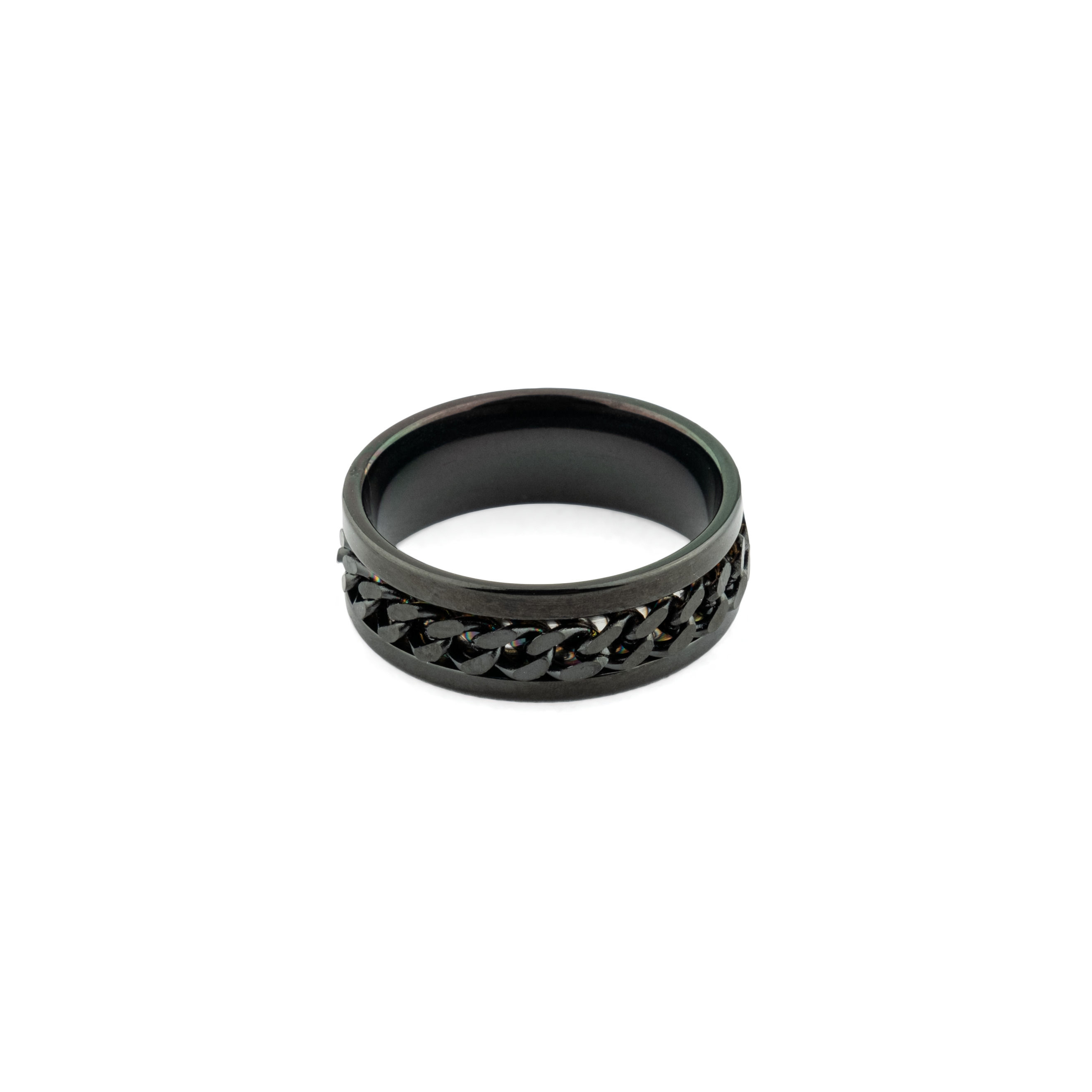 Steel black ring with black chain