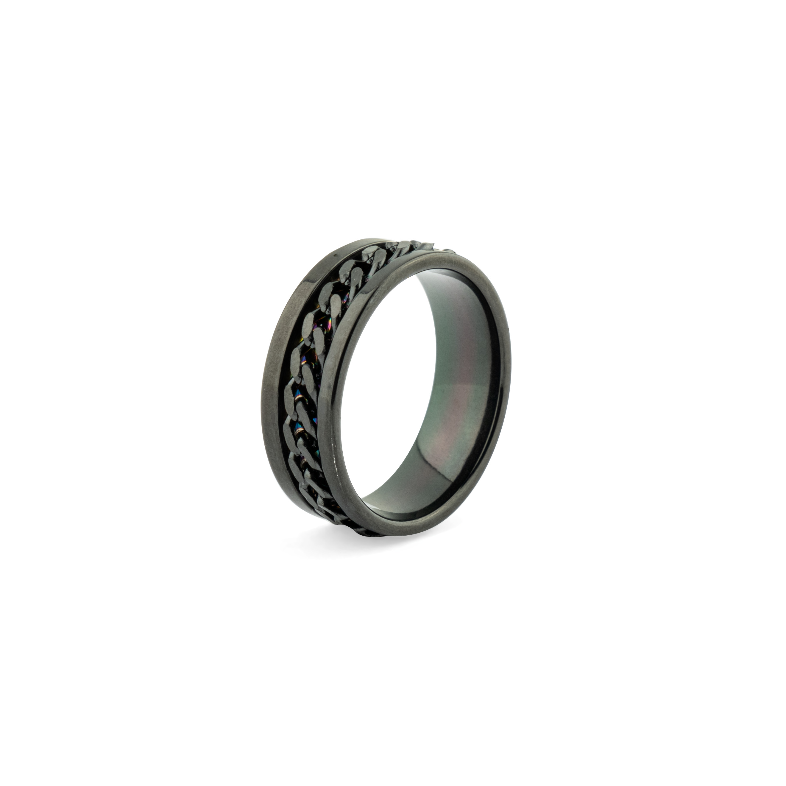 Steel black ring with black chain