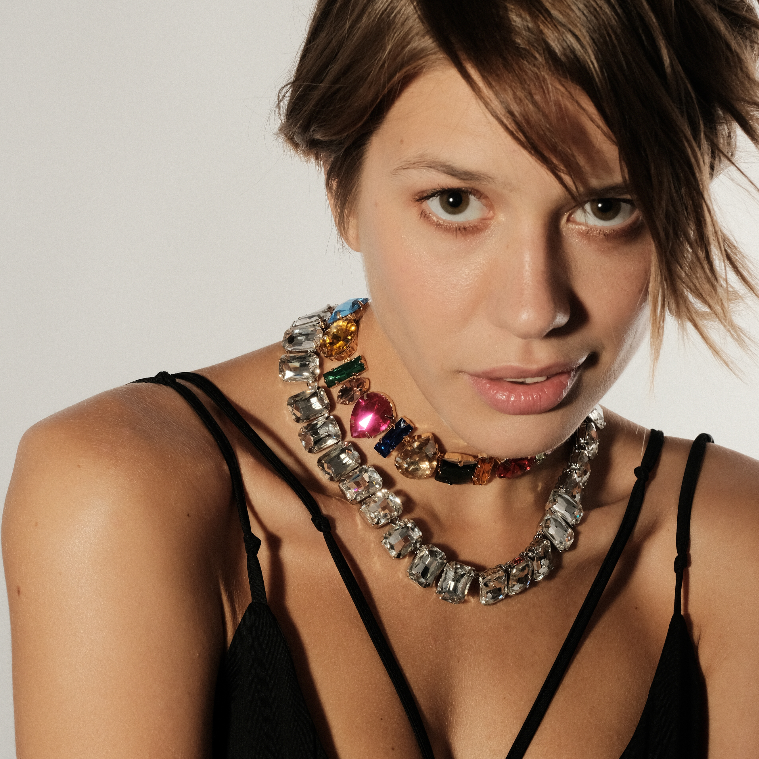 Necklace with large white crystals