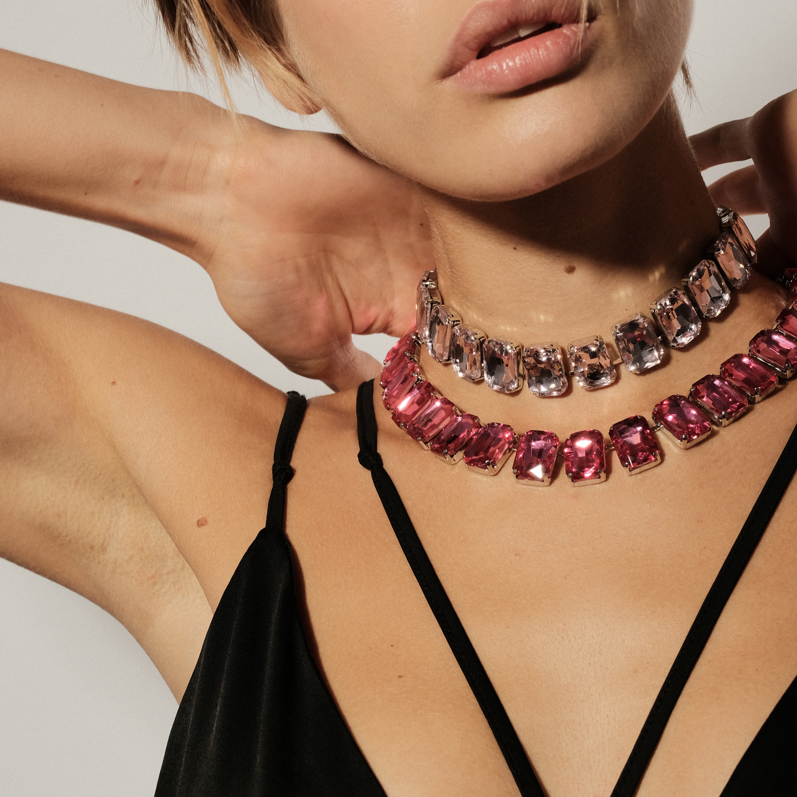 Necklace with large pink crystals