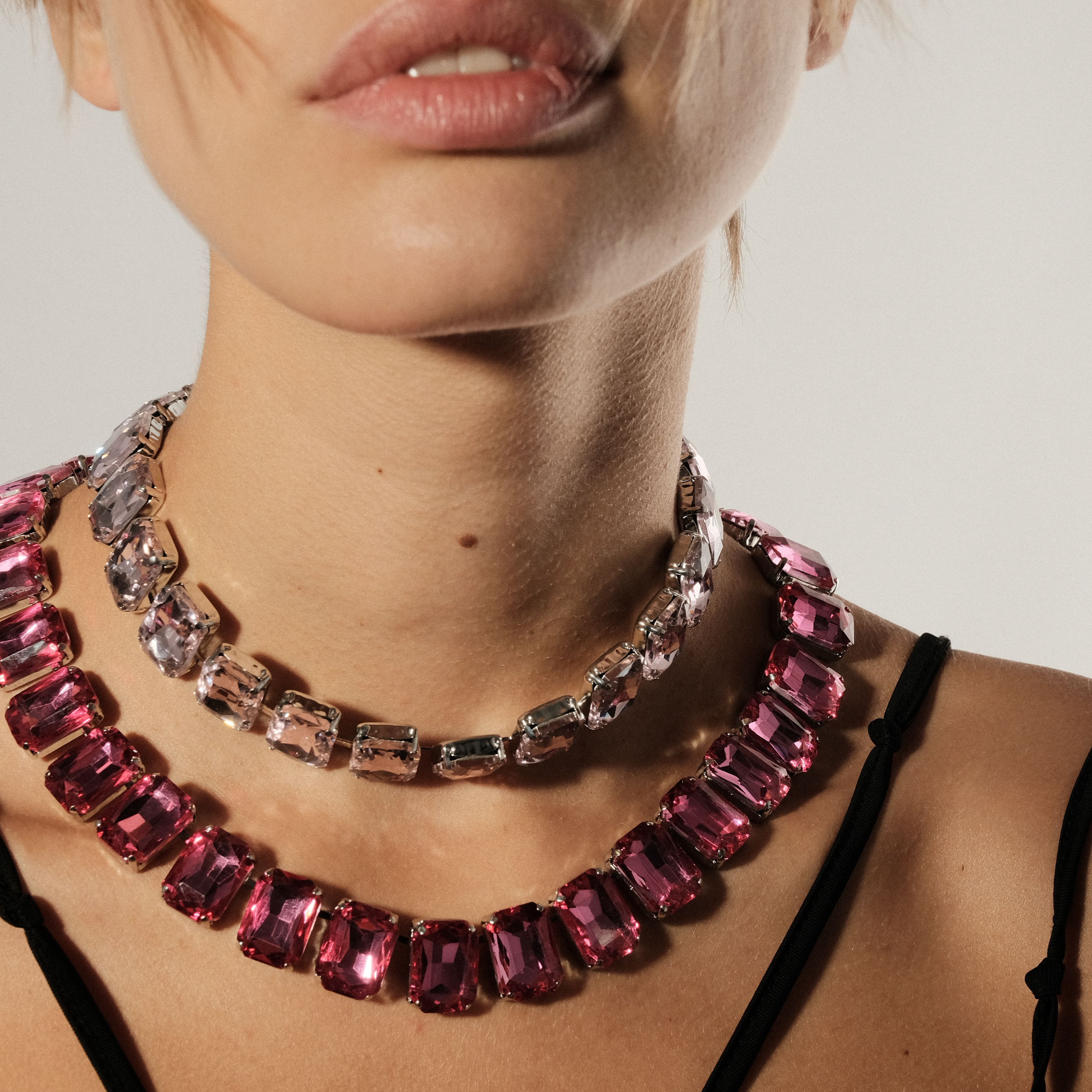 Necklace with large pink crystals