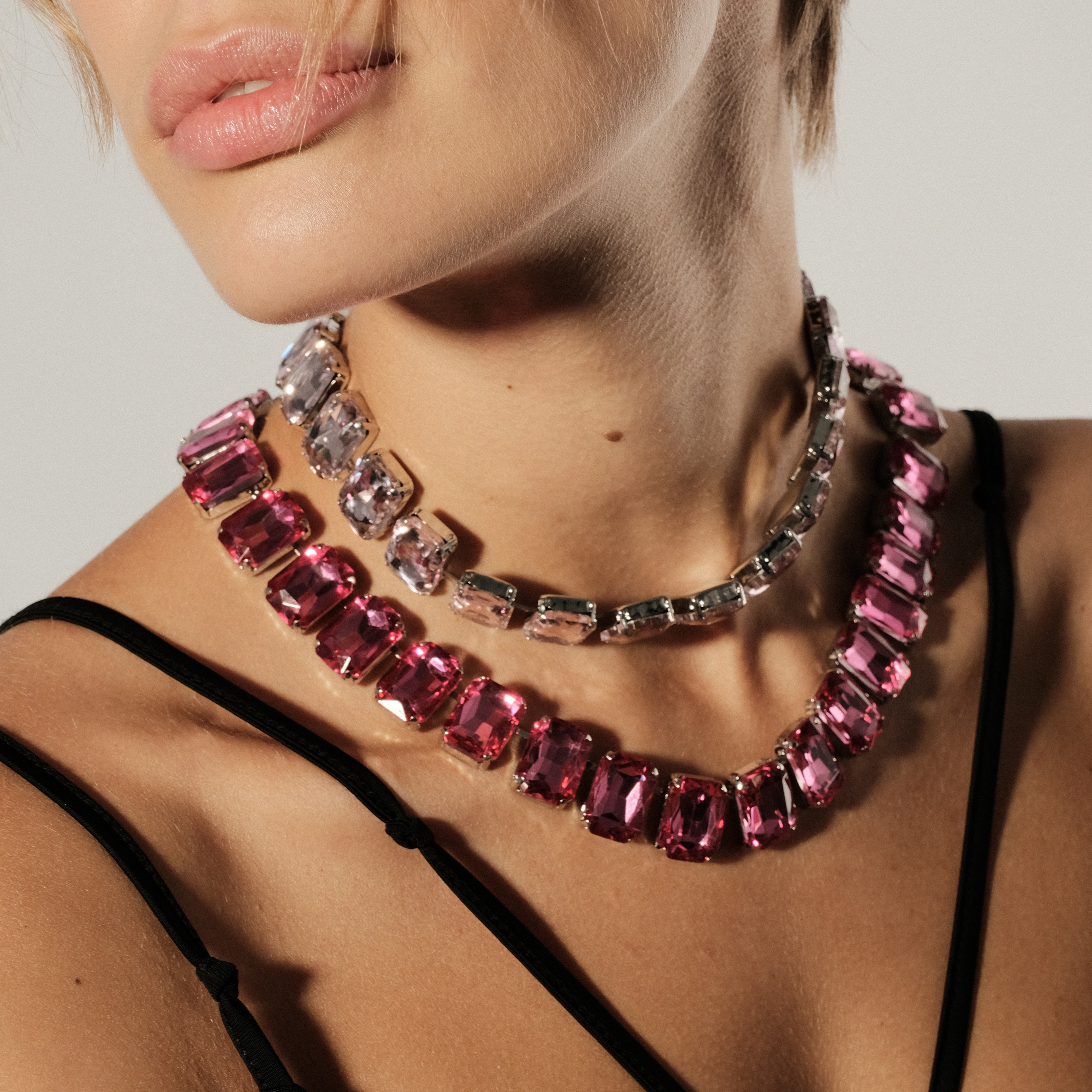 Necklace with large pink crystals
