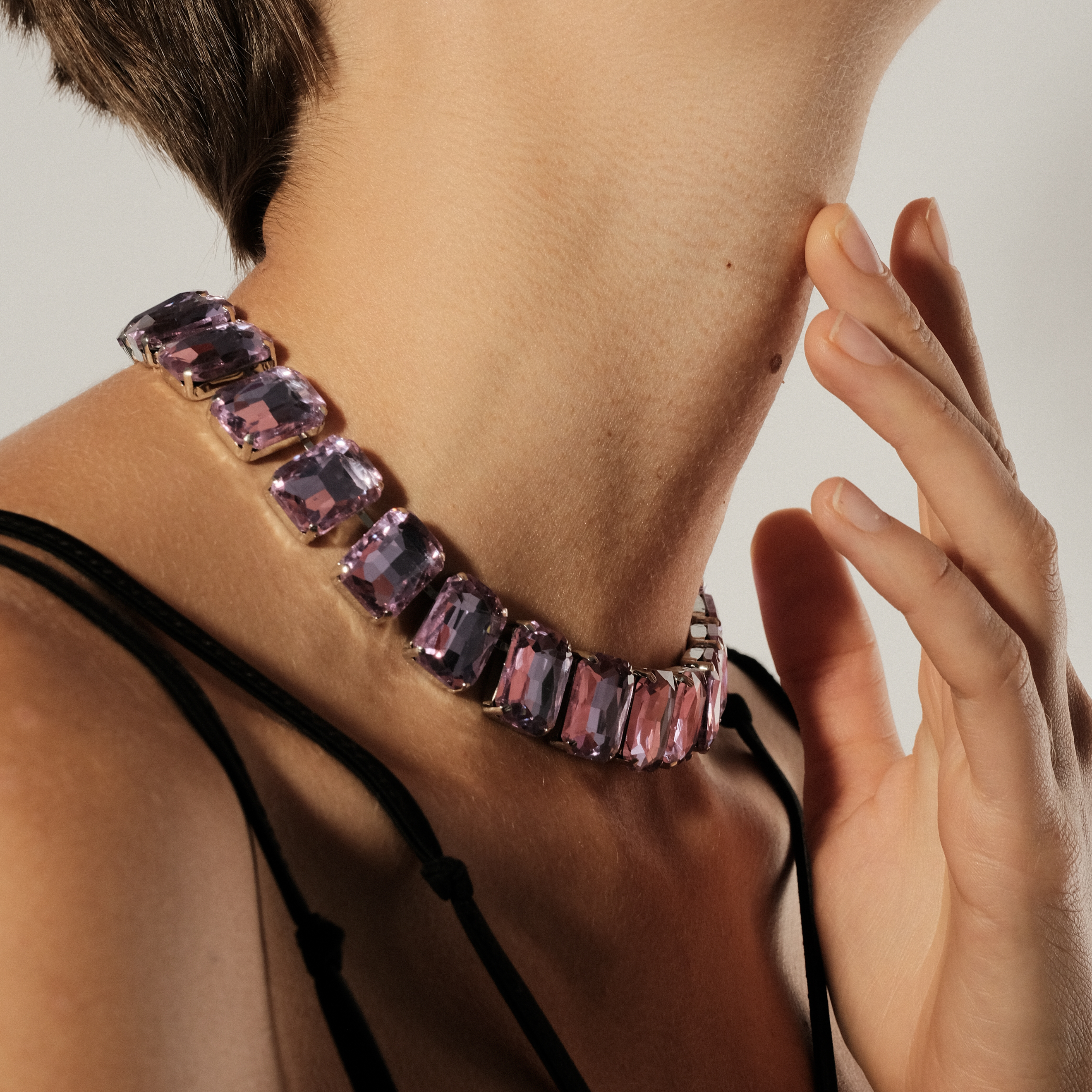 Necklace with large purple crystals