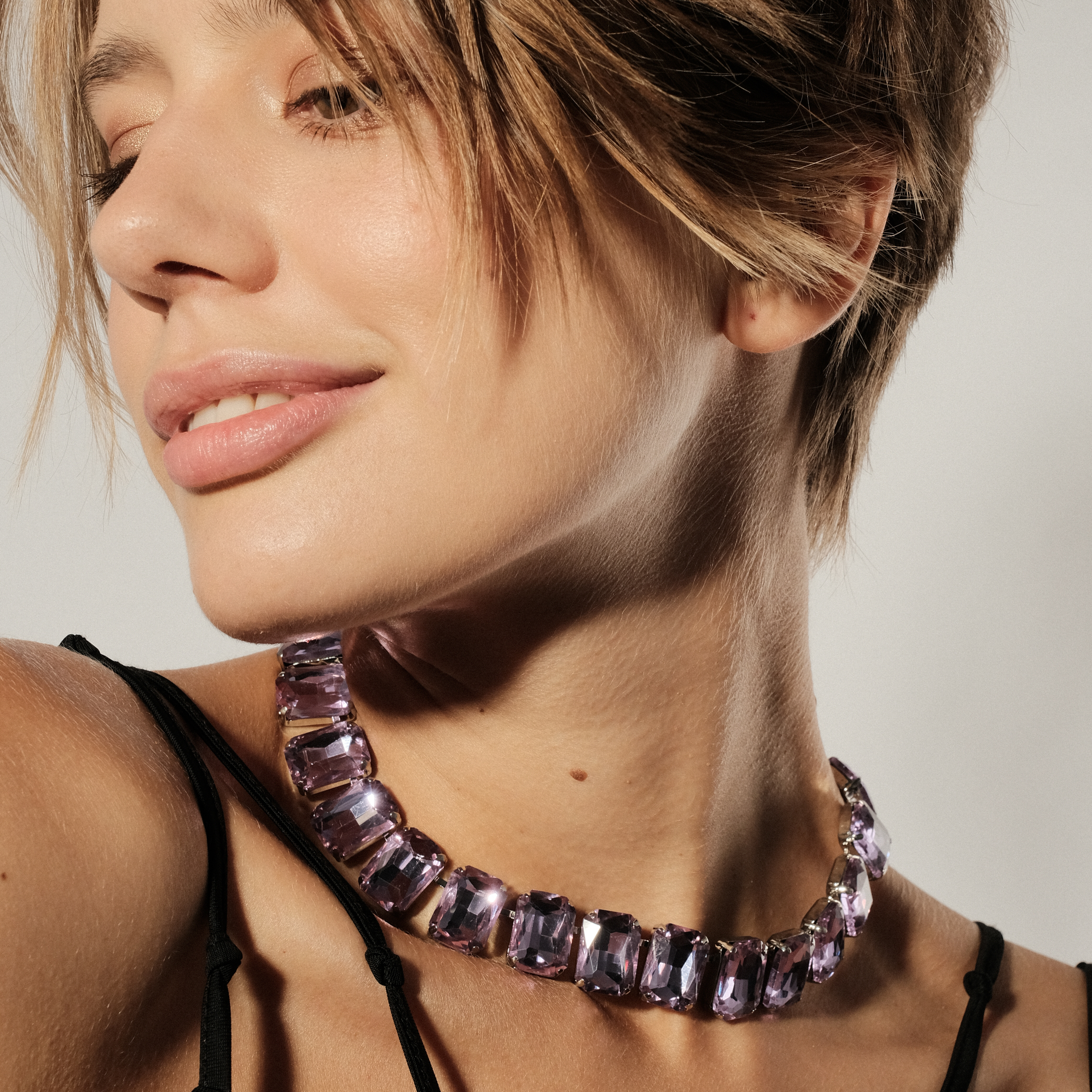 Necklace with large purple crystals
