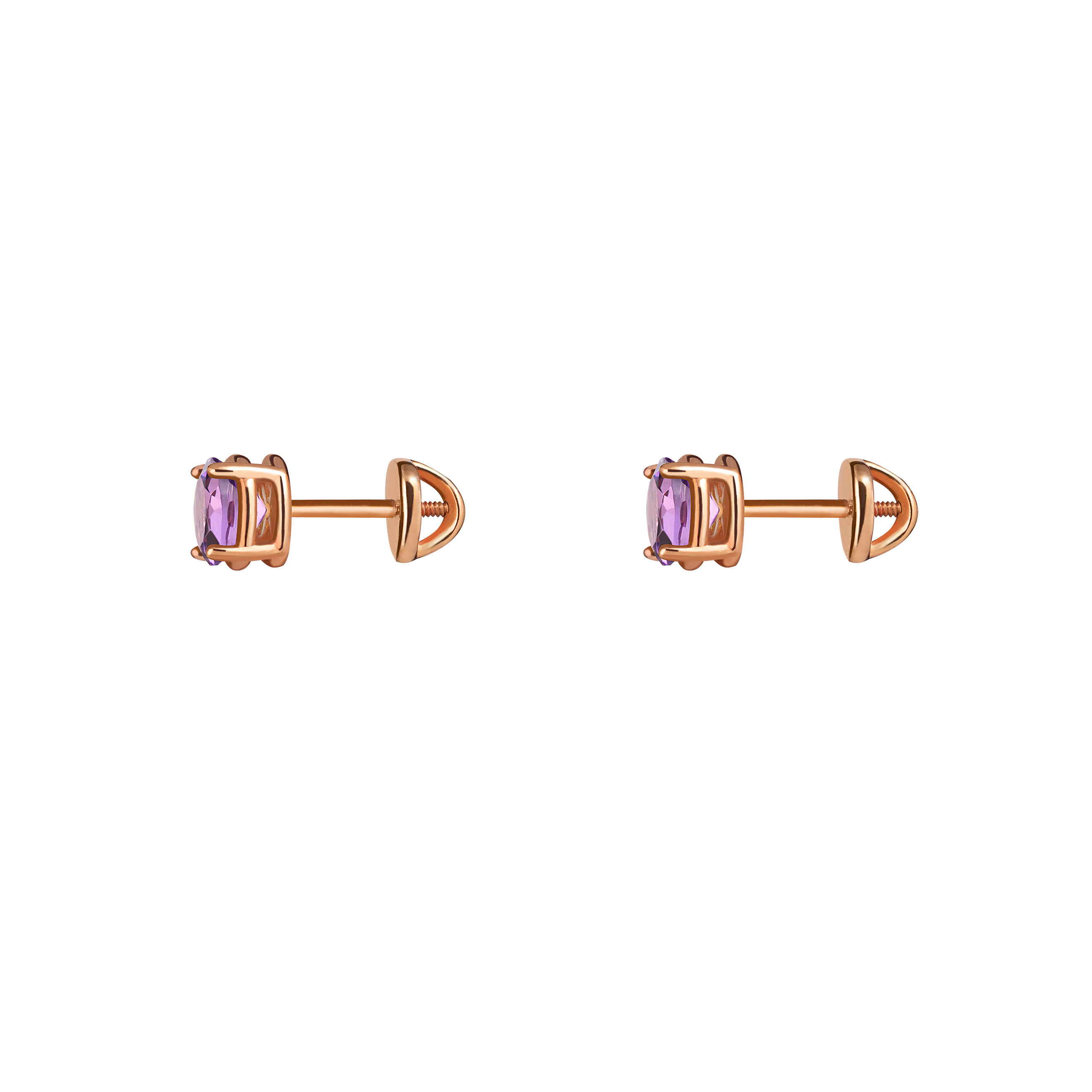 rose gold-plated silver cartoon baby studs with amethyst