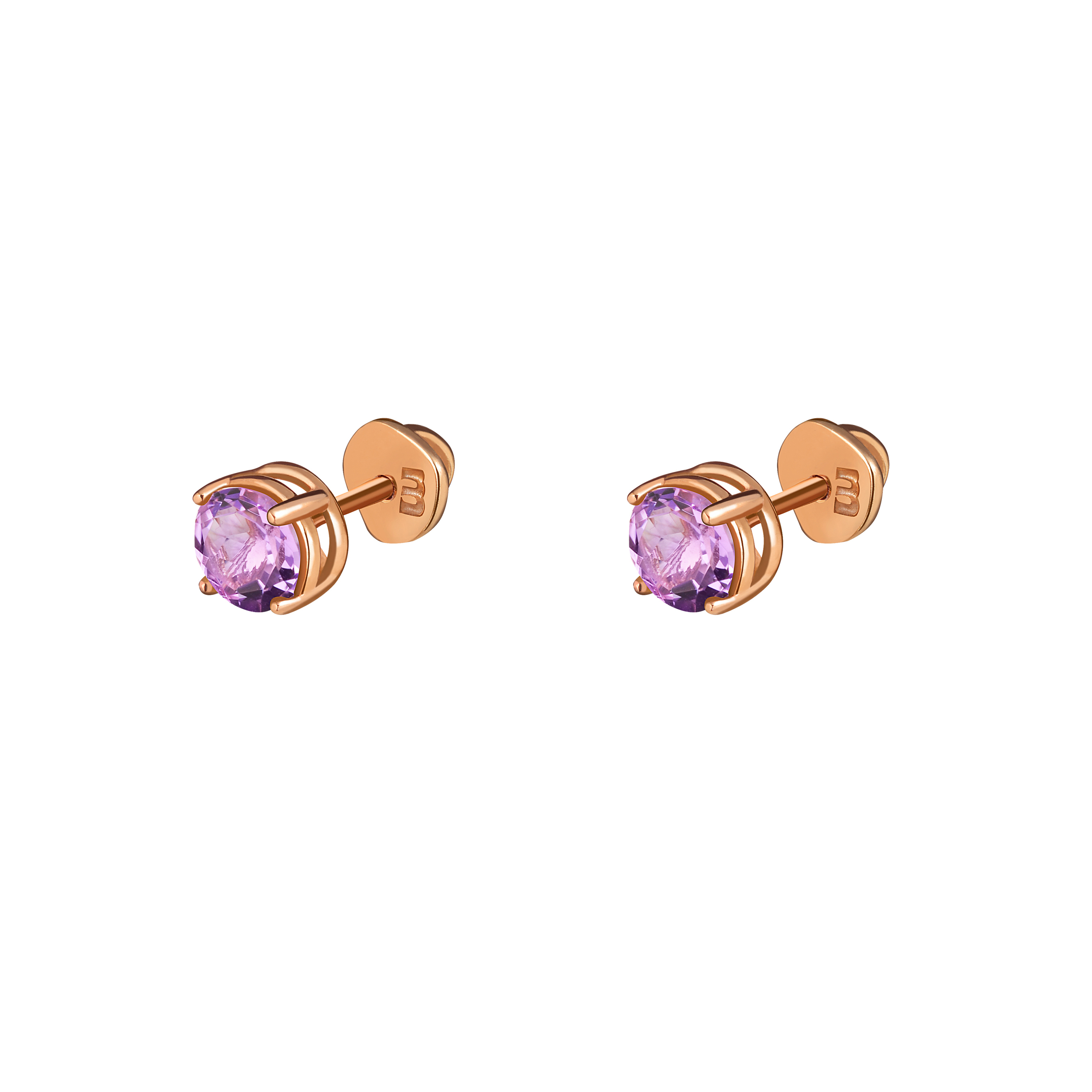 rose gold-plated silver cartoon baby studs with amethyst