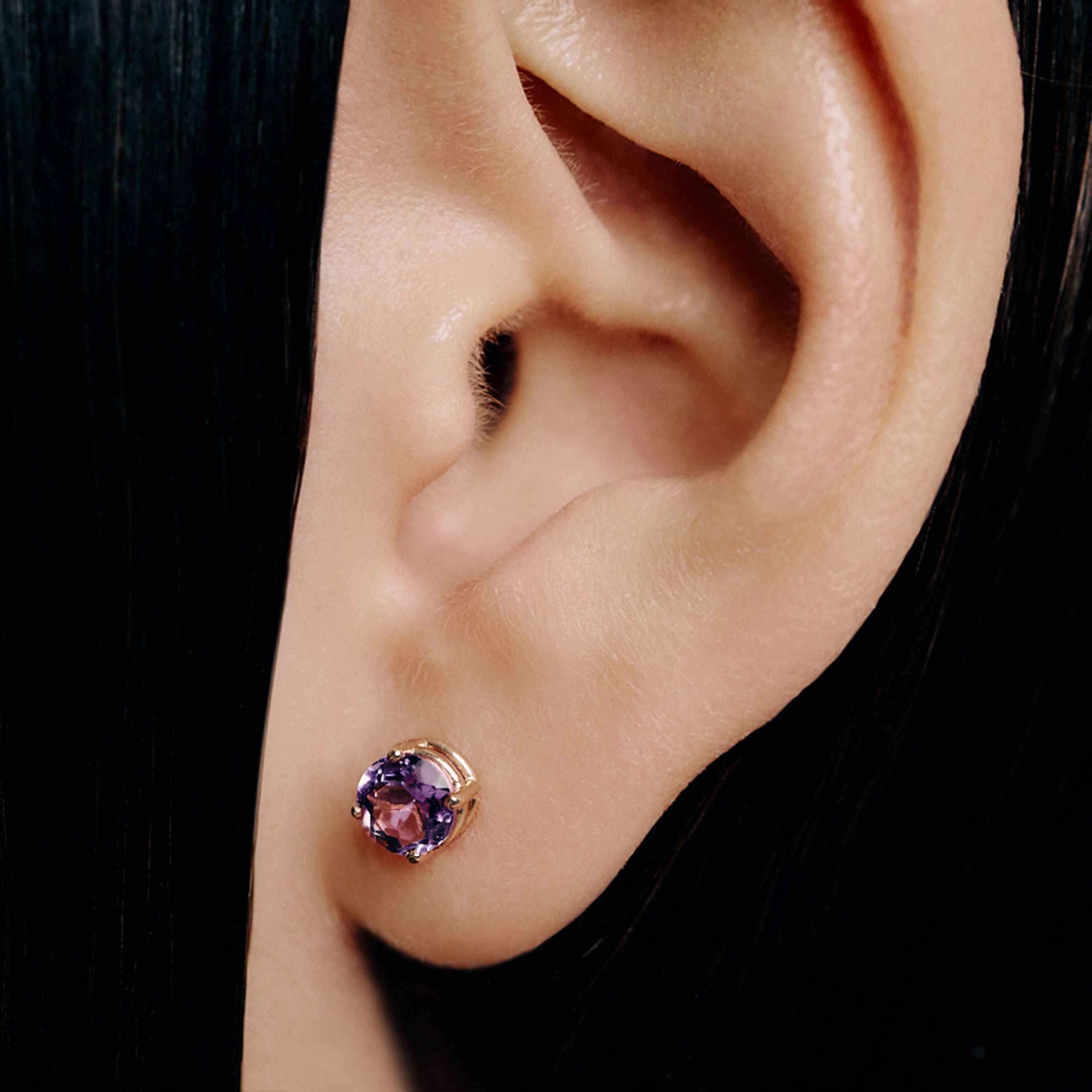 rose gold-plated silver cartoon baby studs with amethyst