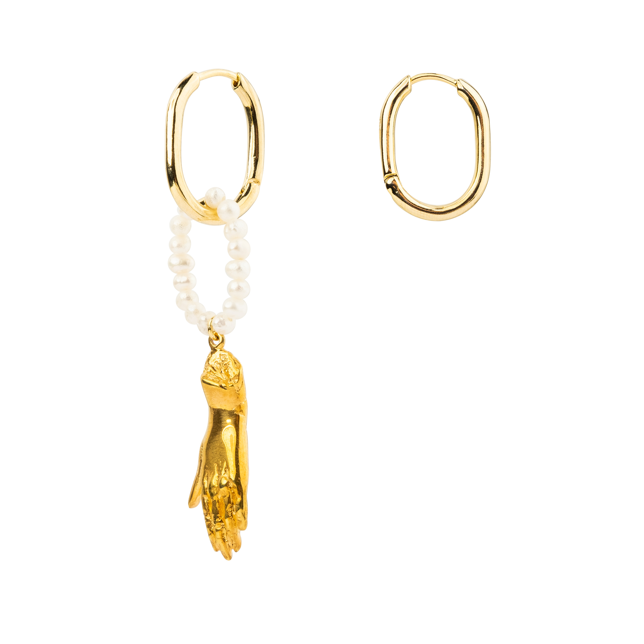 Asymmetric Pearl Ring Earrings with Hand