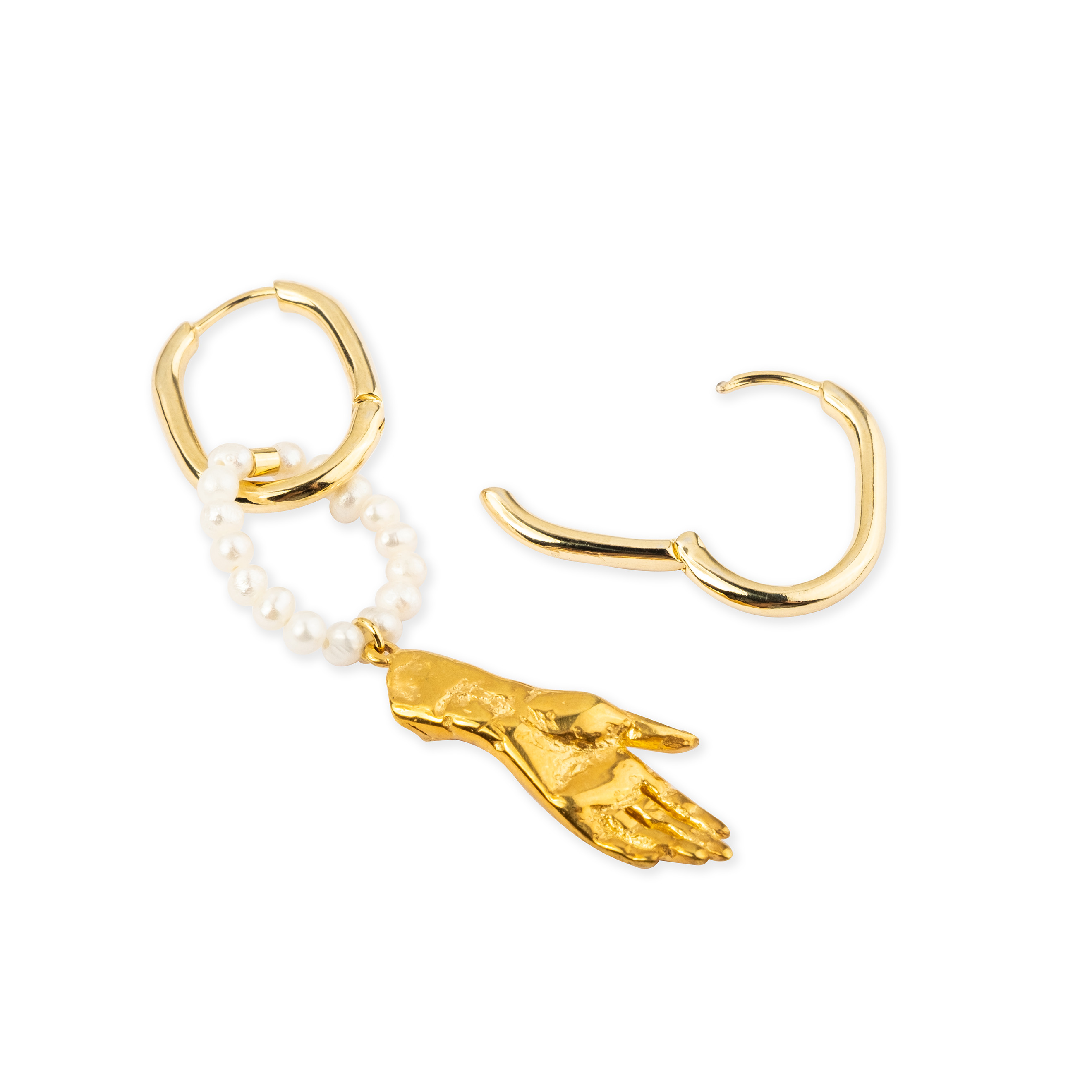 Asymmetric Pearl Ring Earrings with Hand