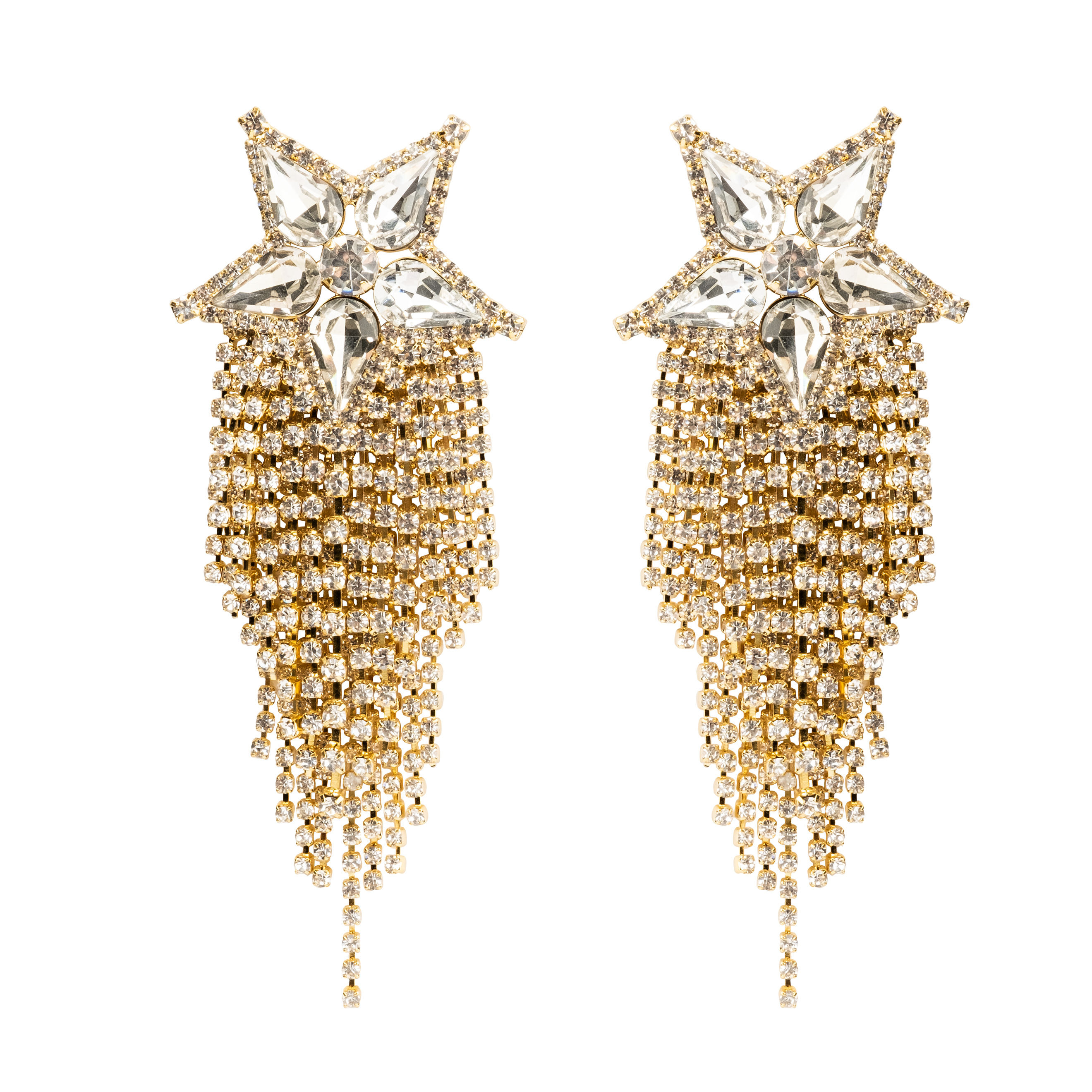 star earrings completely covered with crystals