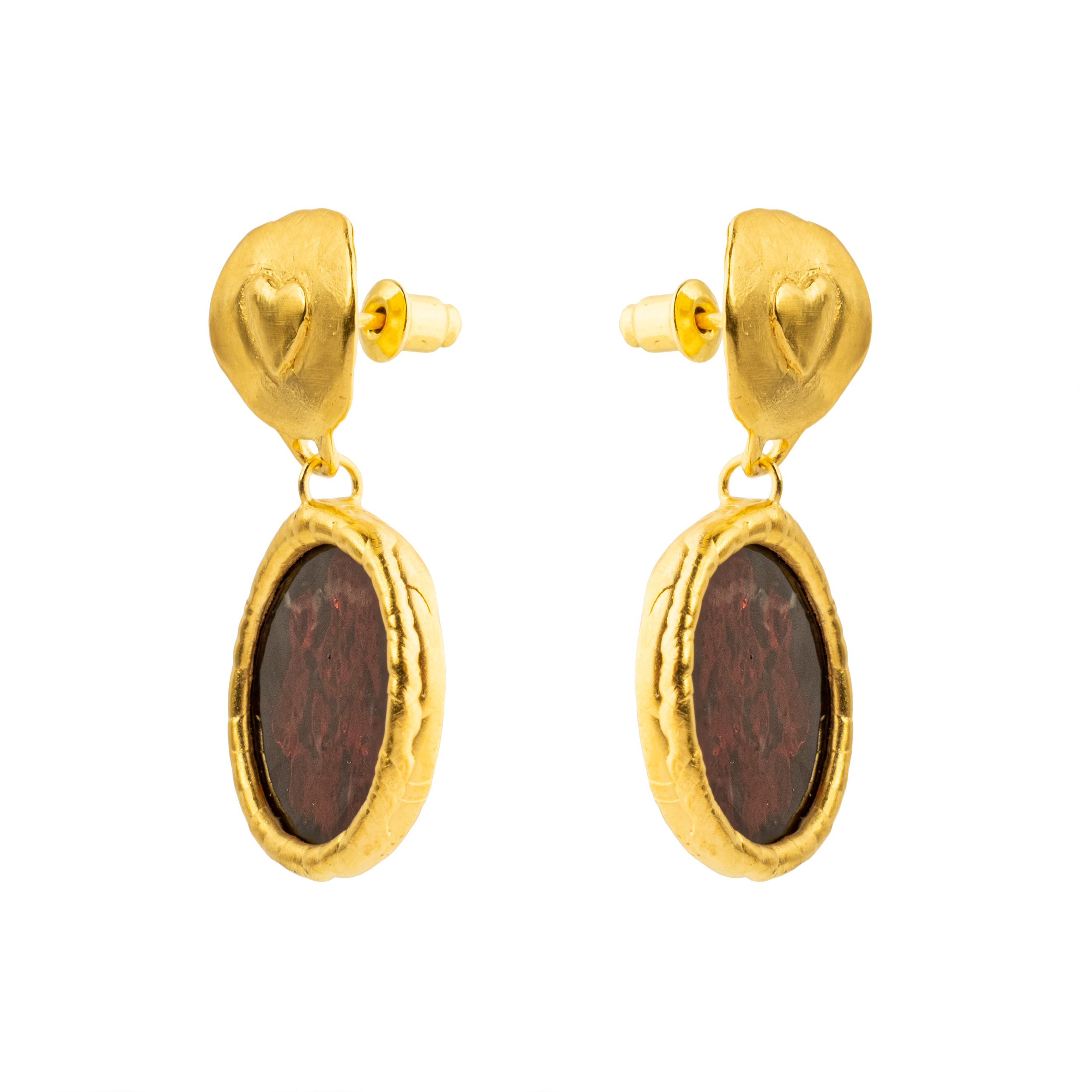 Gold-plated earrings with red enamel