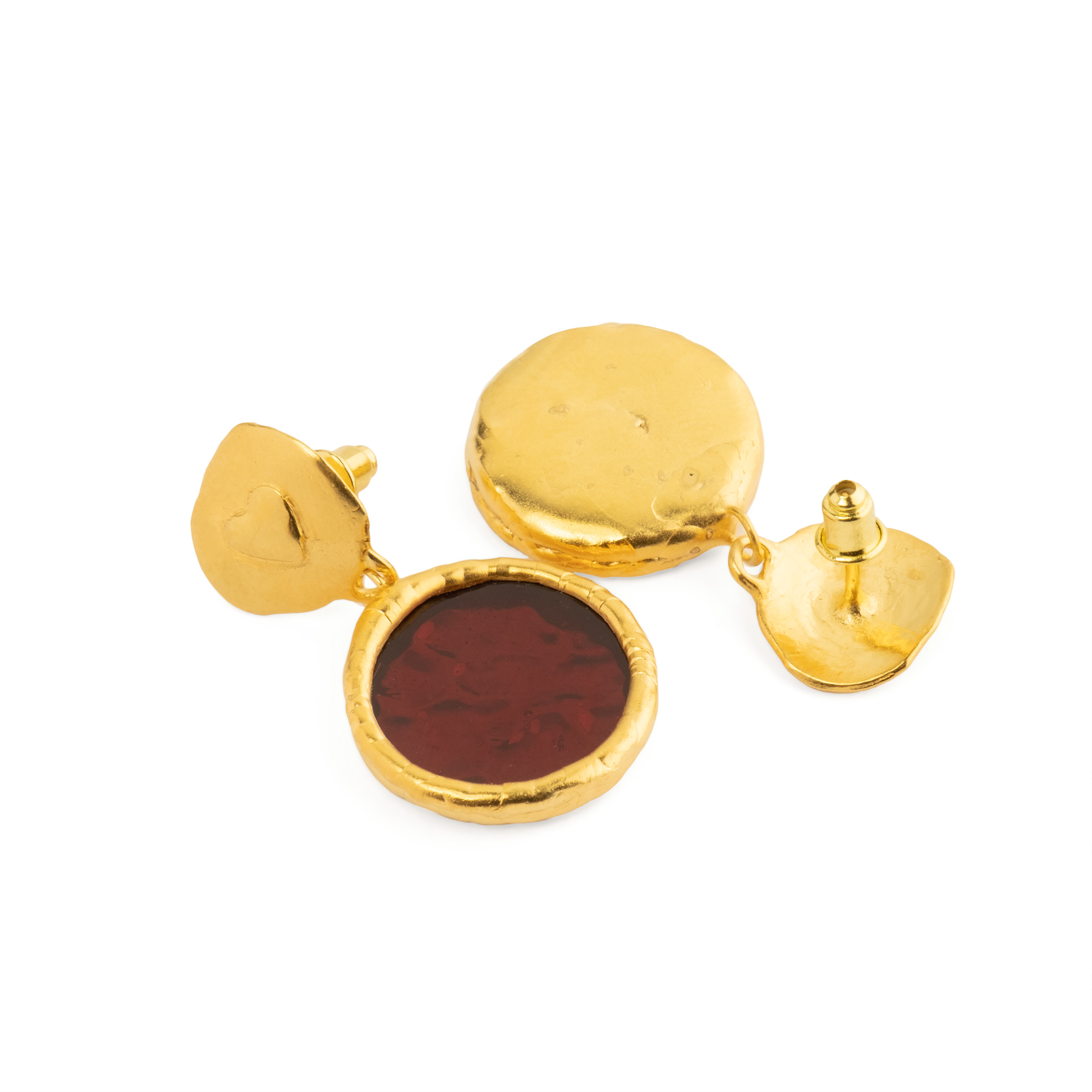 Gold-plated earrings with red enamel