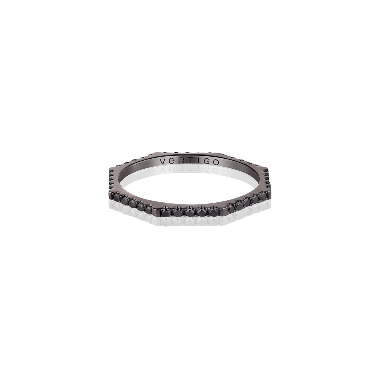 Тонкие кольца Vertigo Jewellery Lab Кольцо HEXO diamond black 16,5р-р, белое золото 585, черные бриллианты 0,38ct, рутений